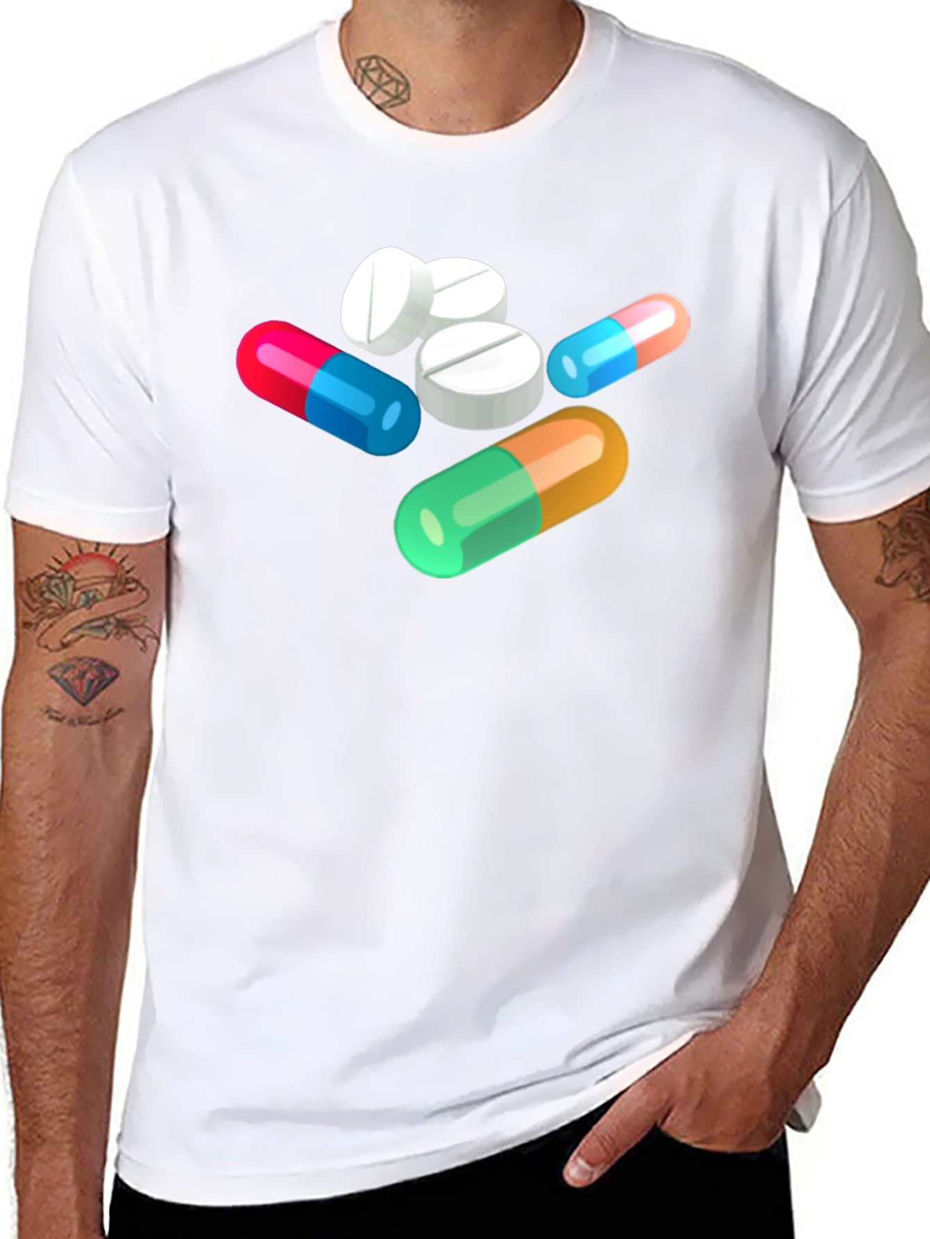 Pills Graphic Black T-Shirt - Novelty Medicine Design