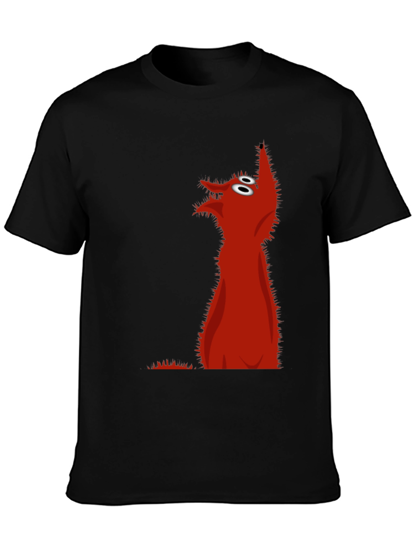 Red Cartoon Wolf Black T-Shirt