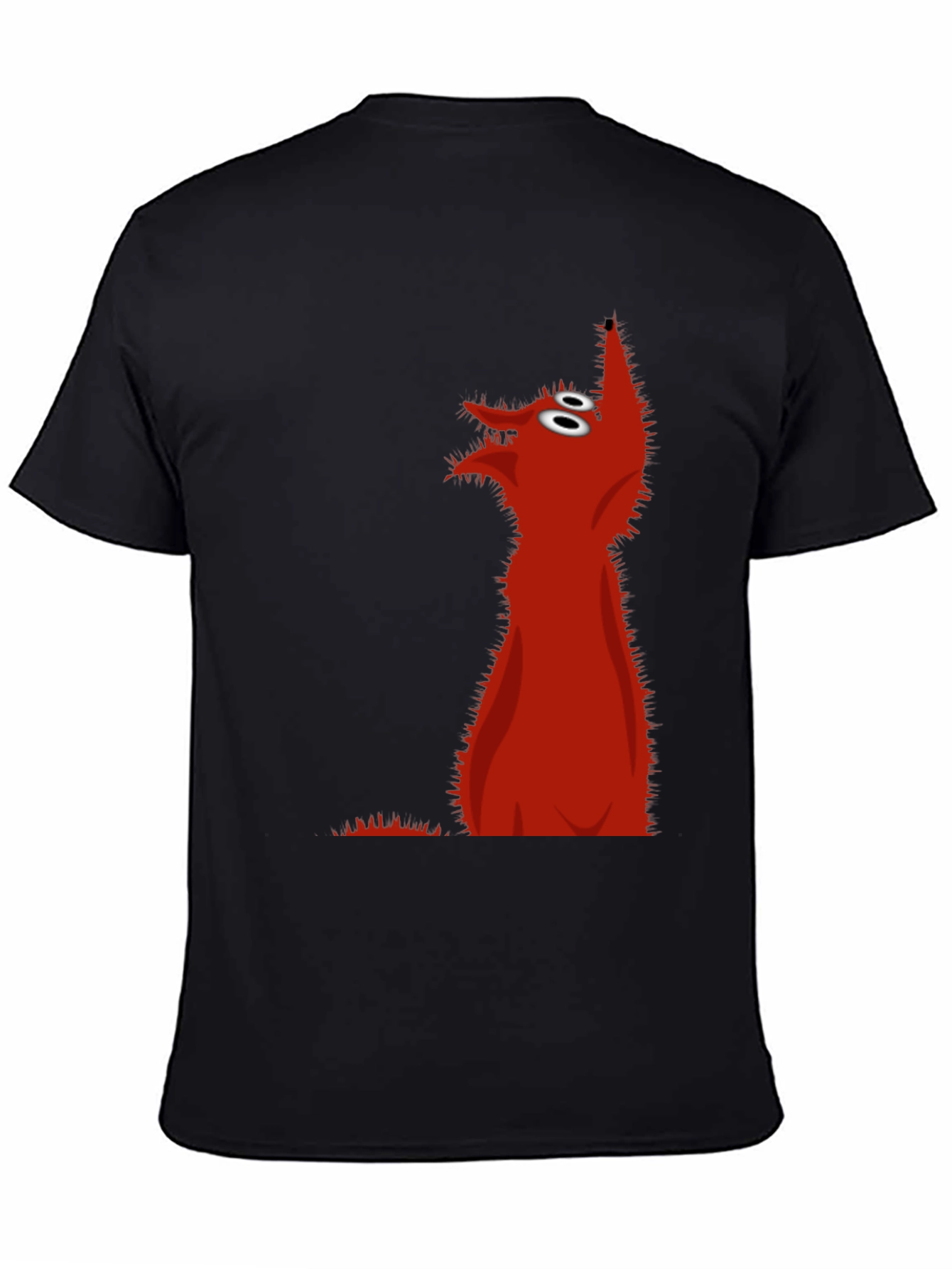 Red Cartoon Wolf Black T-Shirt