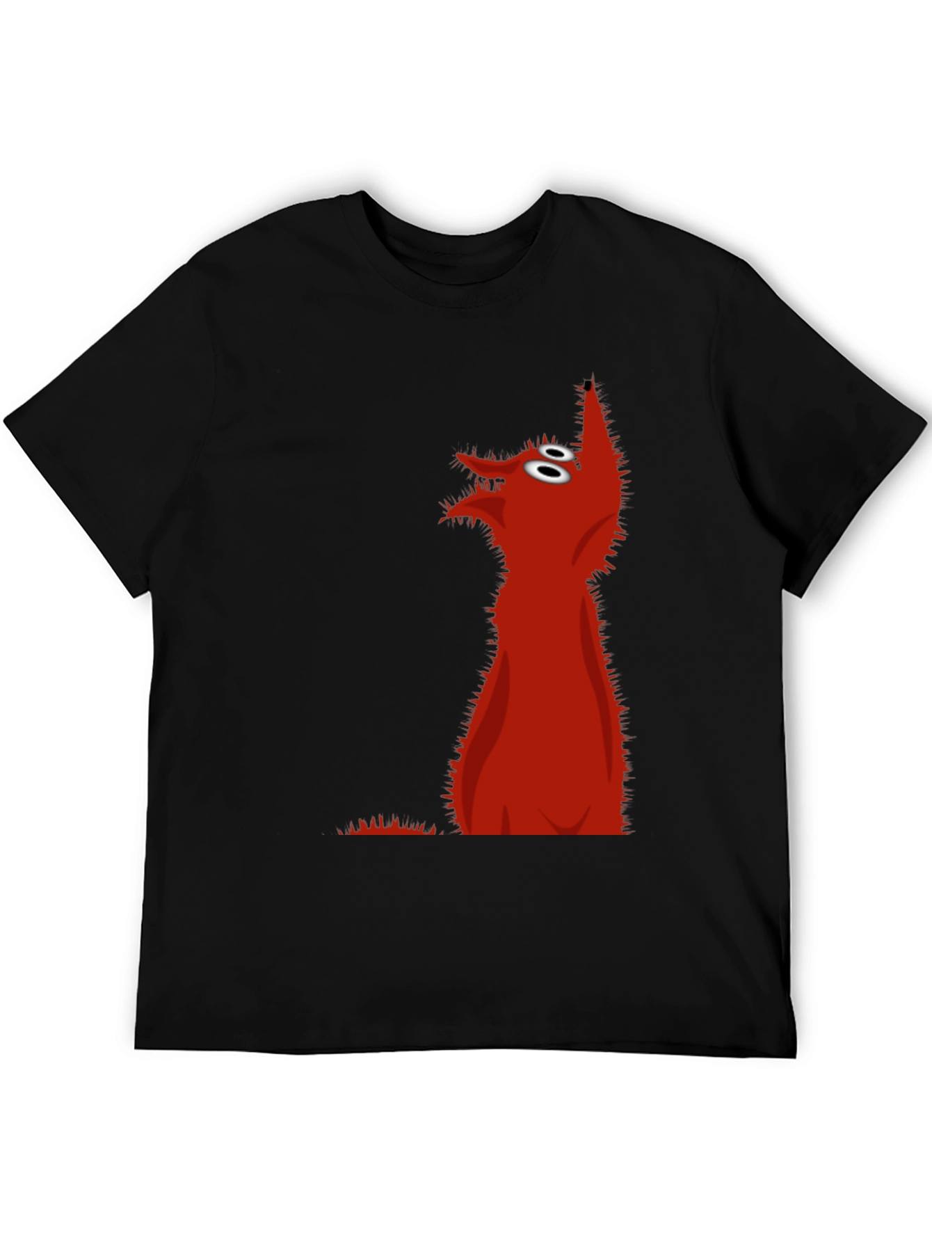 Red Cartoon Wolf Black T-Shirt