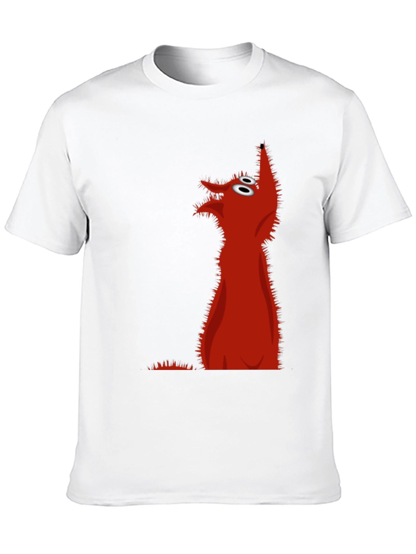 Red Cartoon Wolf Black T-Shirt