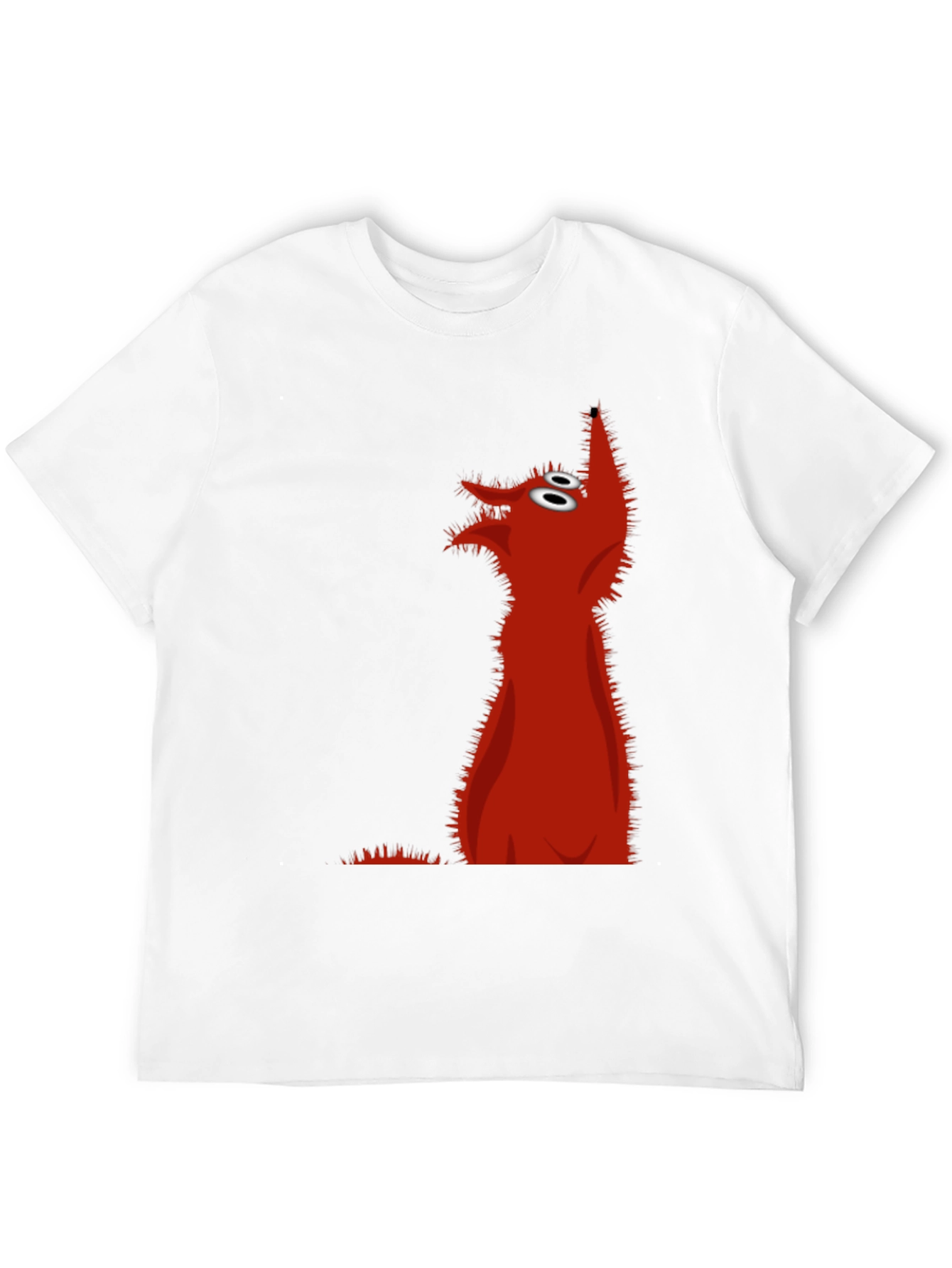 Red Cartoon Wolf Black T-Shirt