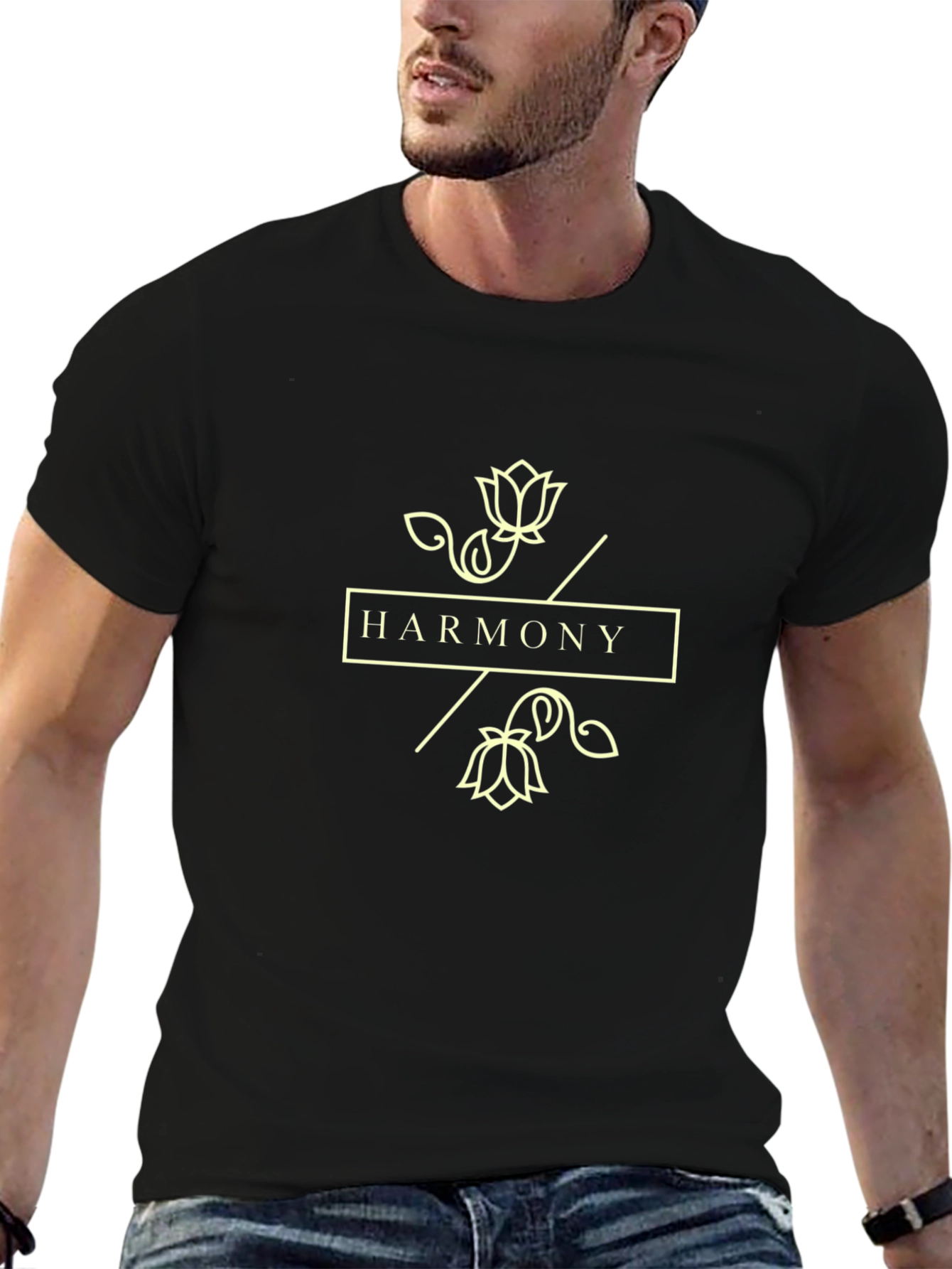 Harmony Lotus Graphic Tee - Stylish Black T-Shirt