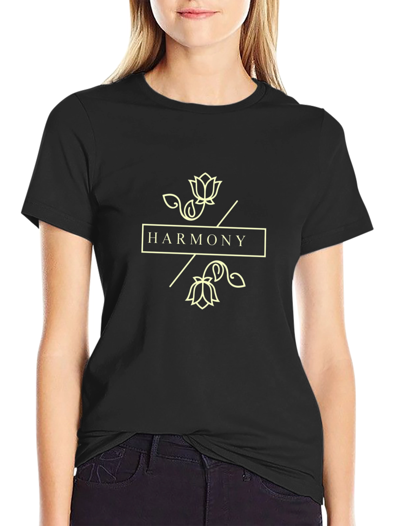 Harmony Lotus Graphic Tee - Stylish Black T-Shirt