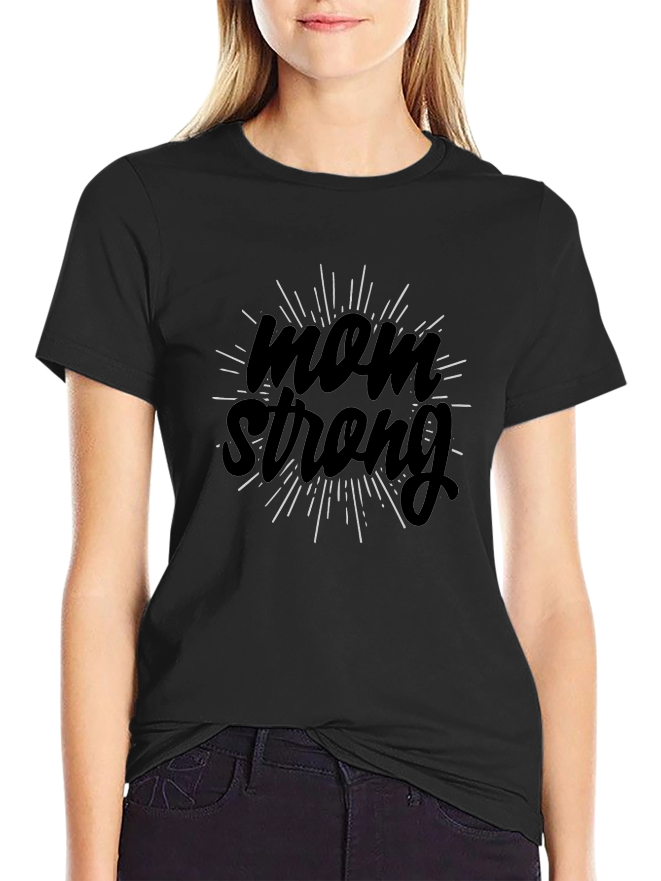 Mom Strong Graphic T-Shirt - Black Cotton Blend
