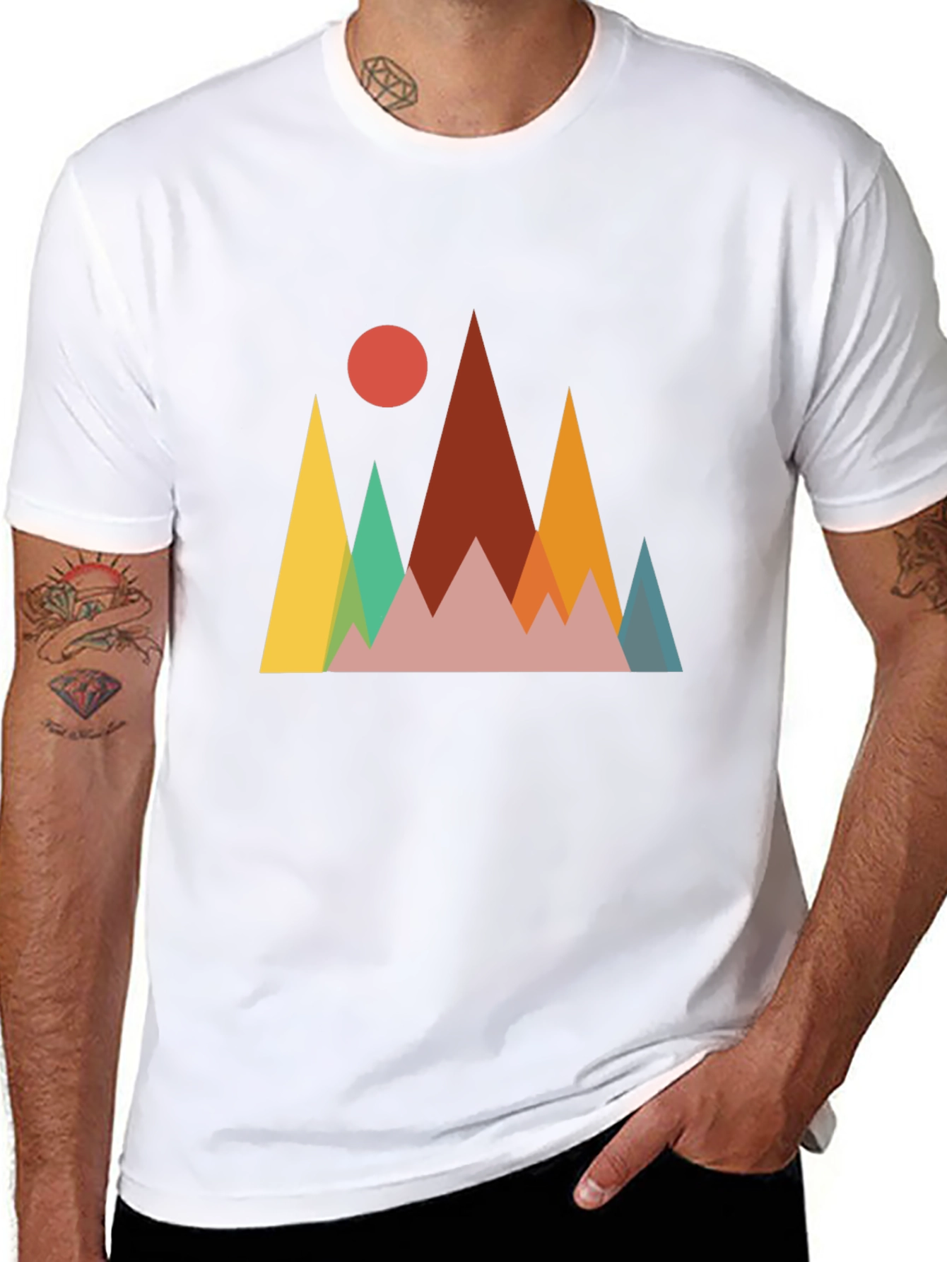 Geometric Mountainscape Graphic Tee - Black