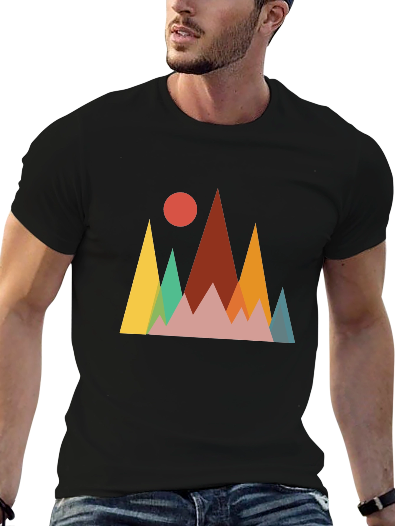 Geometric Mountainscape Graphic Tee - Black
