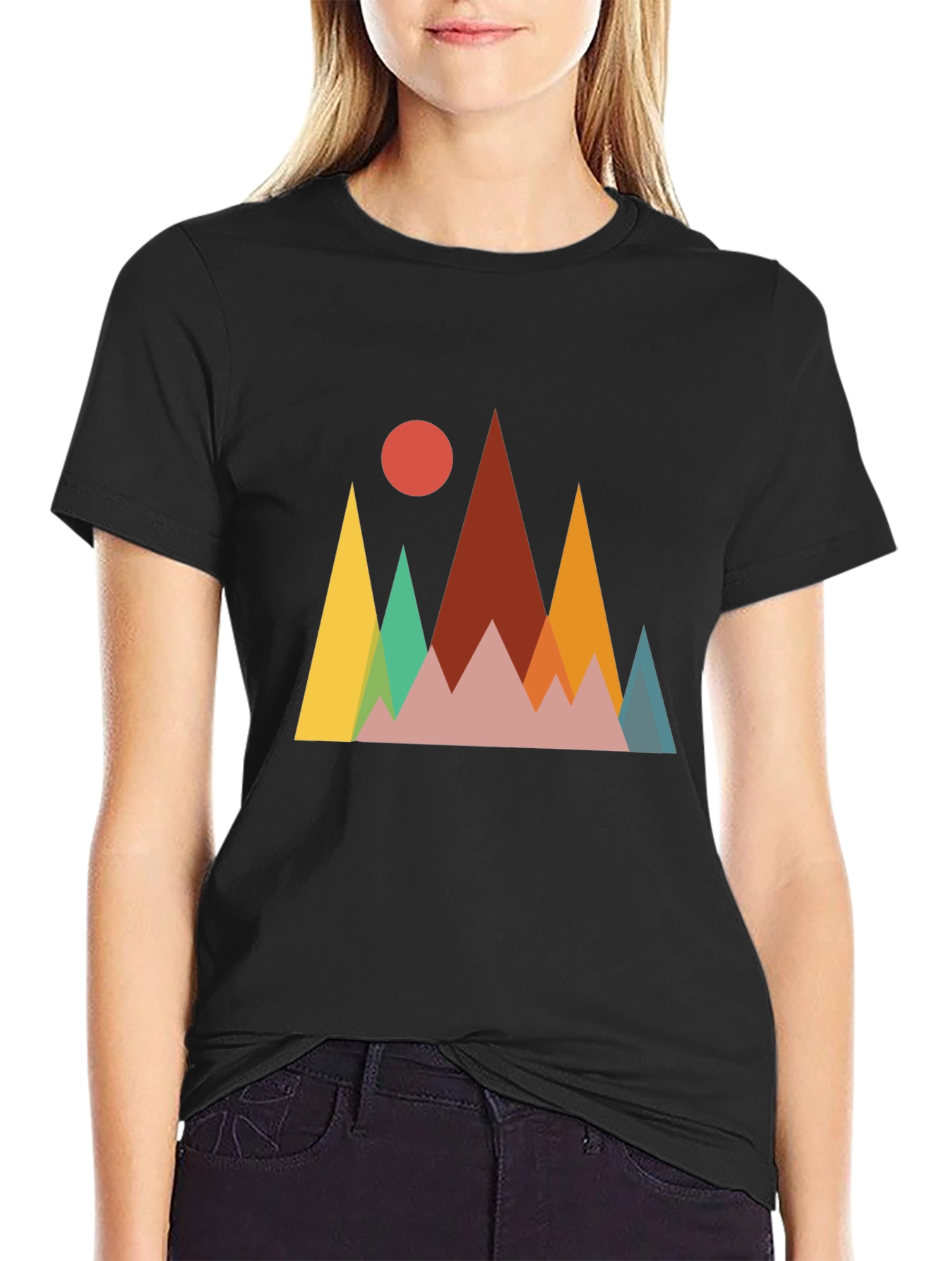 Geometric Mountainscape Graphic Tee - Black