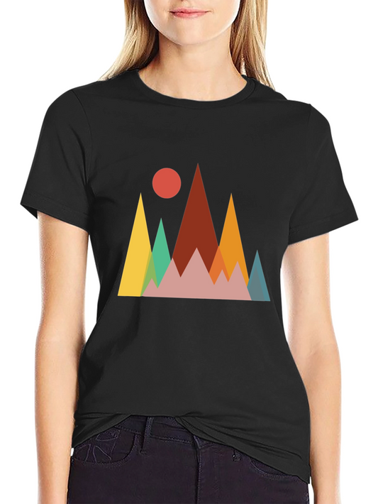 Geometric Mountainscape Graphic Tee - Black