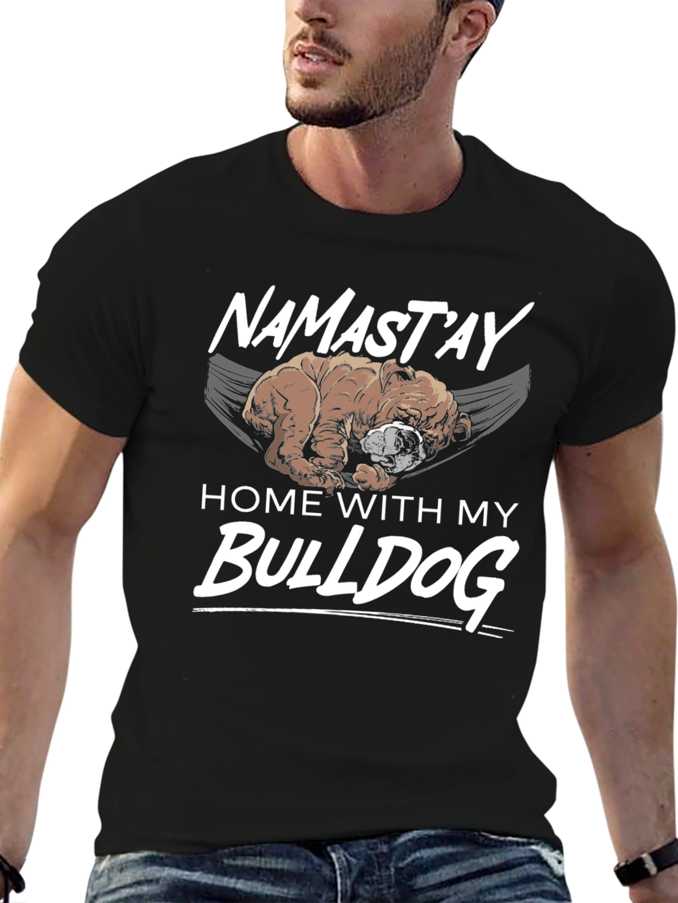 Namastay Home With My Bulldog Black T-Shirt