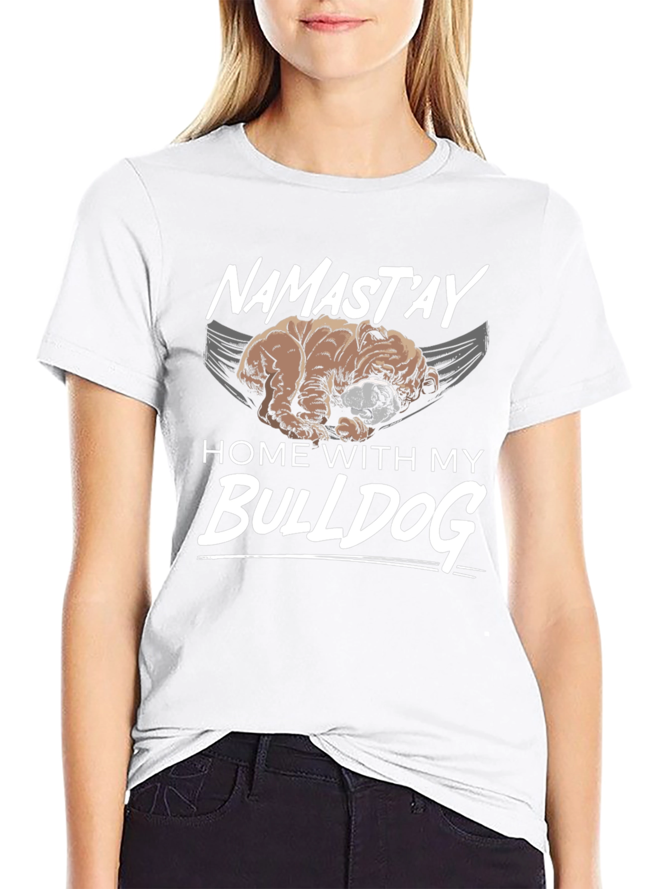 Namastay Home With My Bulldog Black T-Shirt