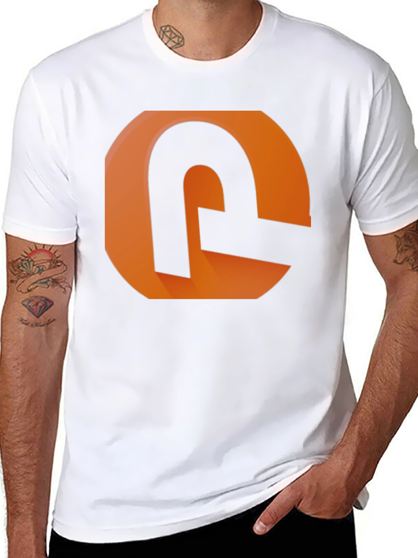 Modern Graphic Tee - Orange and Black Design