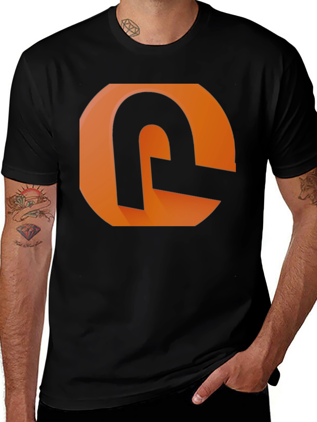 Modern Graphic Tee - Orange and Black Design