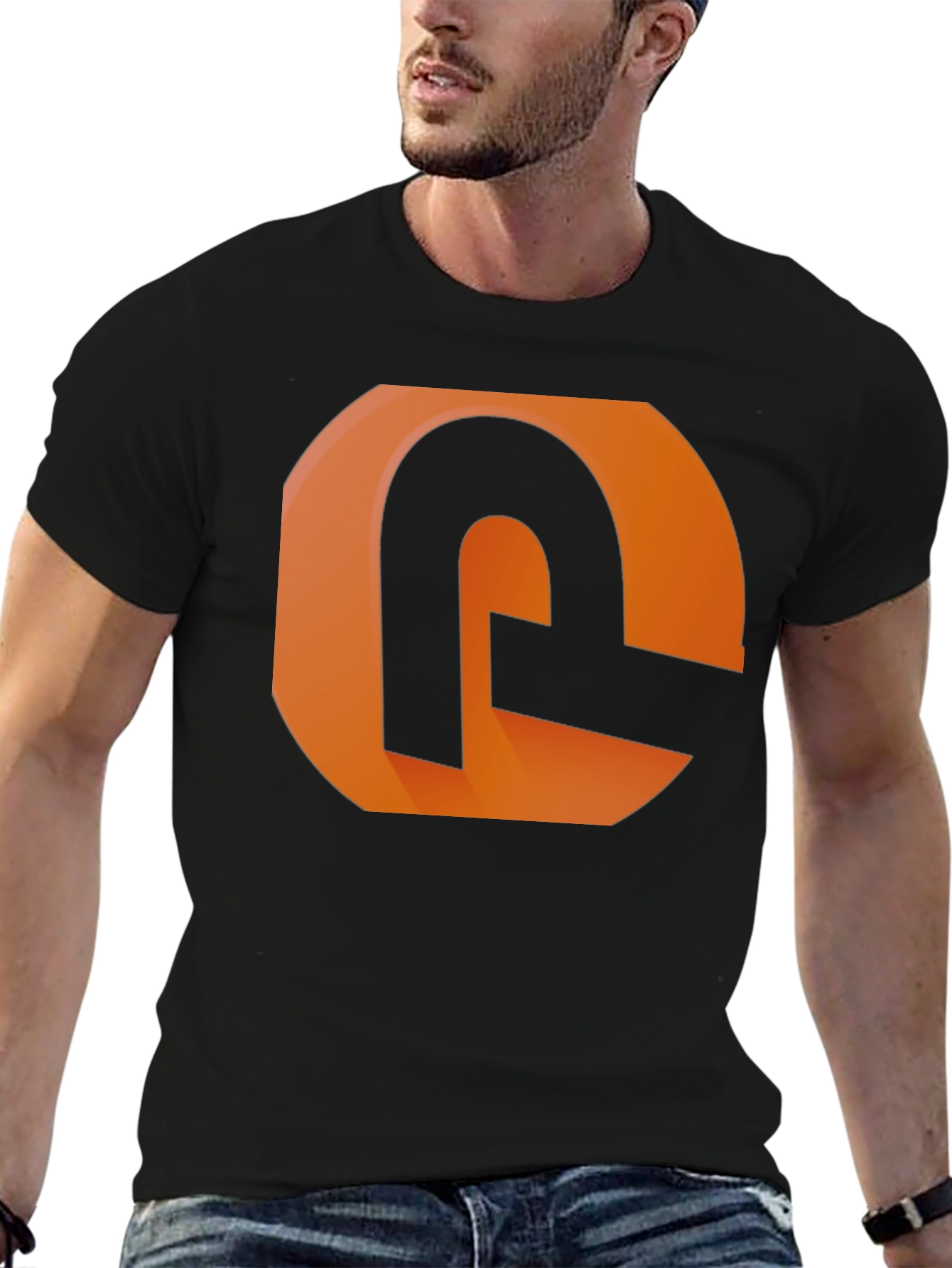 Modern Graphic Tee - Orange and Black Design
