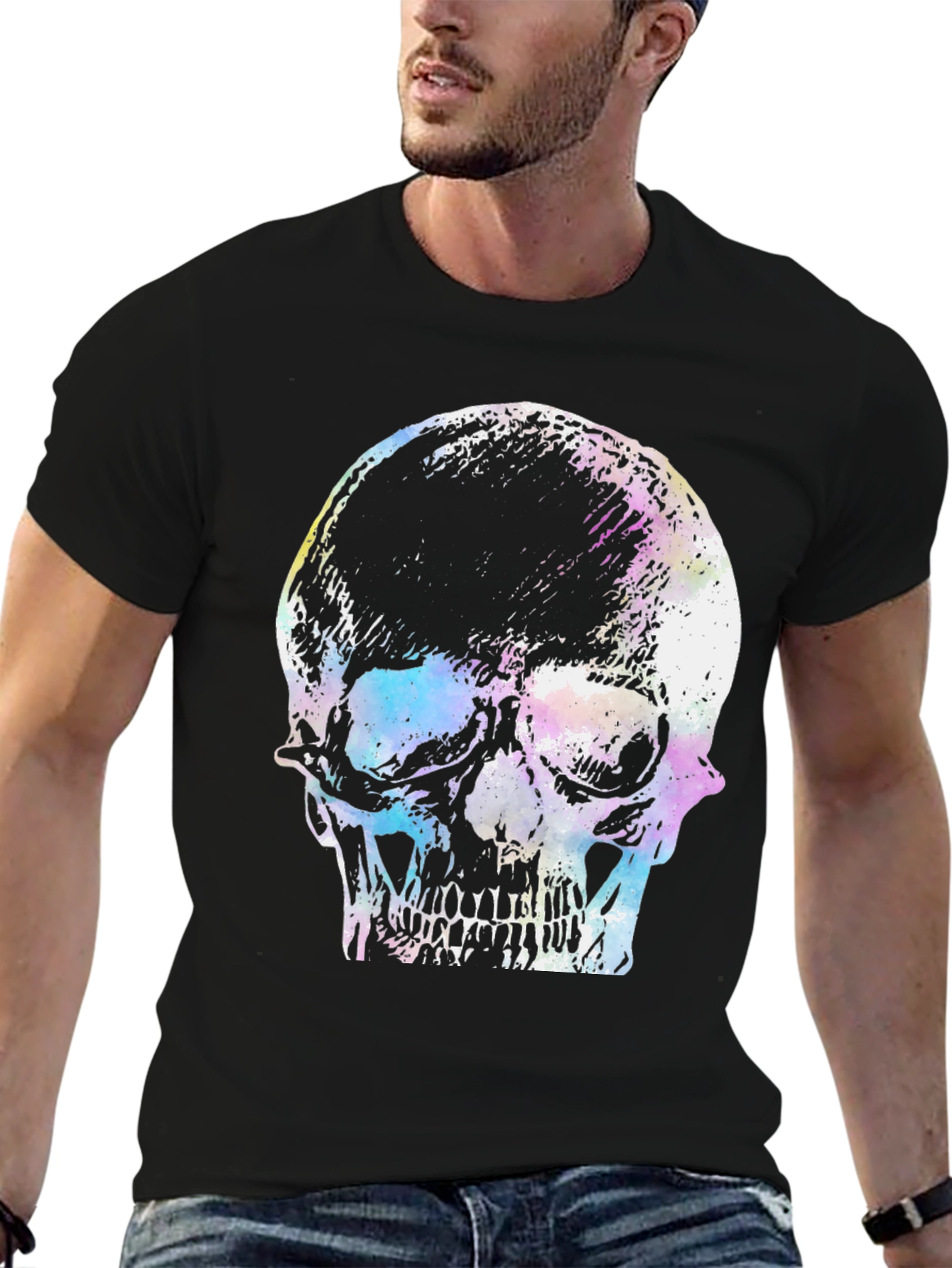 Skull Graphic Print T-Shirt - Black
