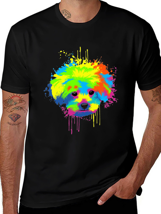 Colorful Dog Splatter Art Black T-Shirt