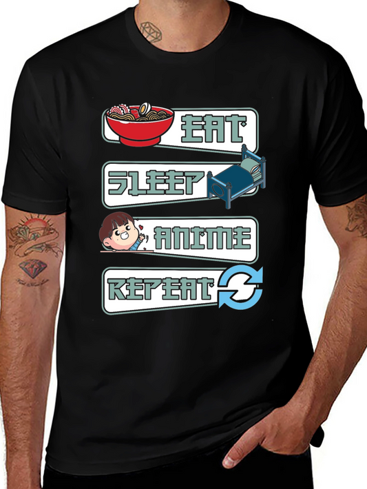 Eat Sleep Anime Repeat Graphic T-Shirt