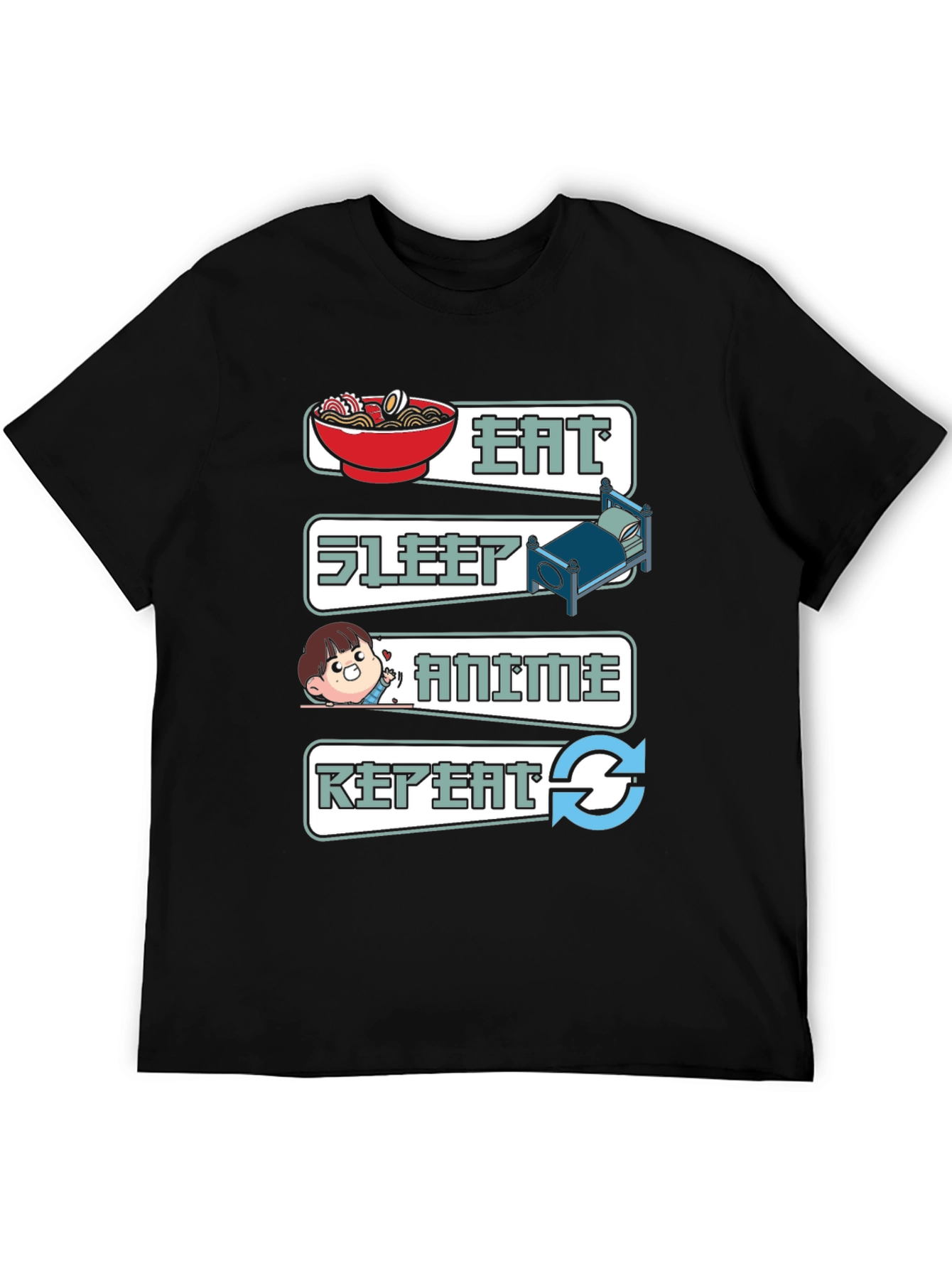 Eat Sleep Anime Repeat Graphic T-Shirt