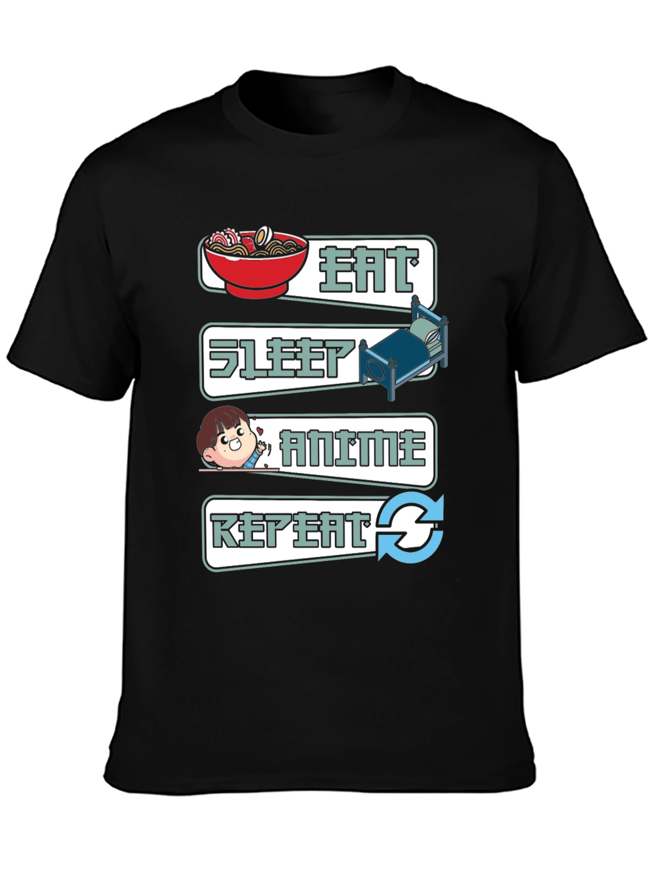 Eat Sleep Anime Repeat Graphic T-Shirt