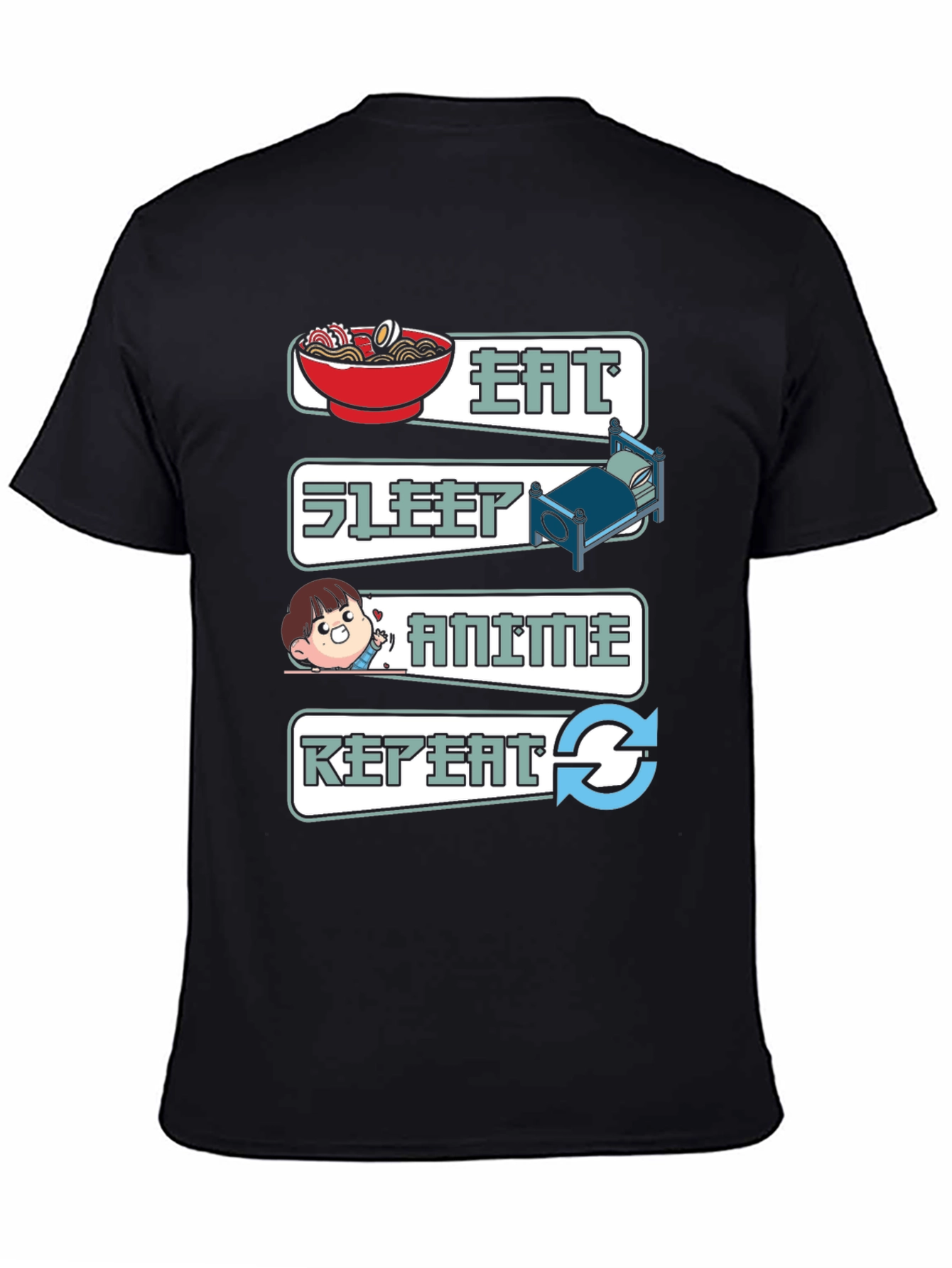 Eat Sleep Anime Repeat Graphic T-Shirt