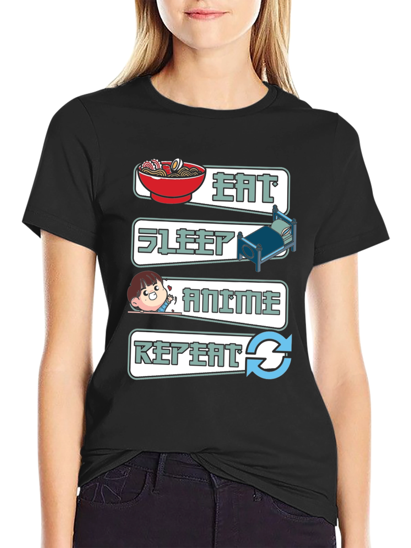 Eat Sleep Anime Repeat Graphic T-Shirt