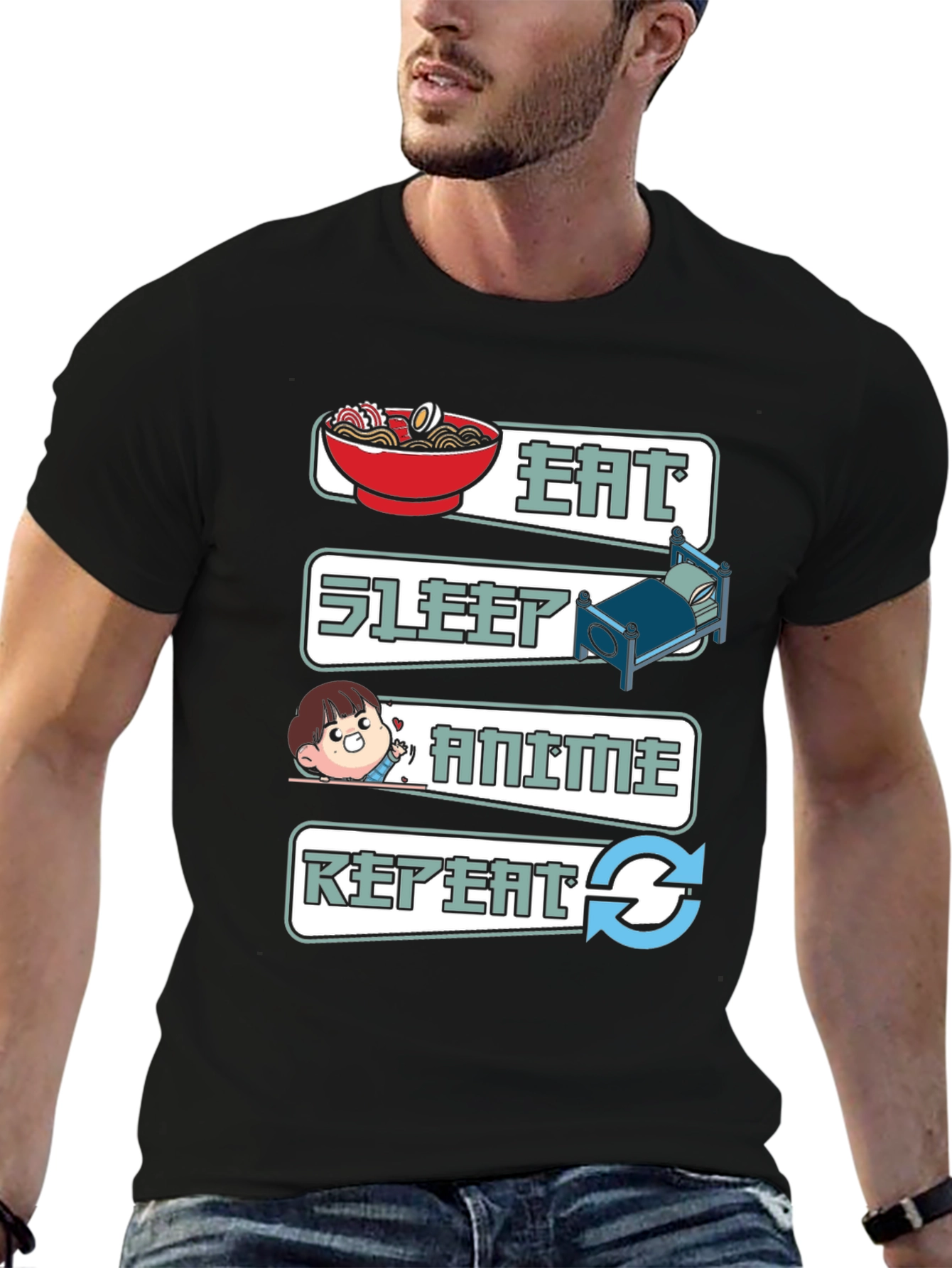 Eat Sleep Anime Repeat Graphic T-Shirt