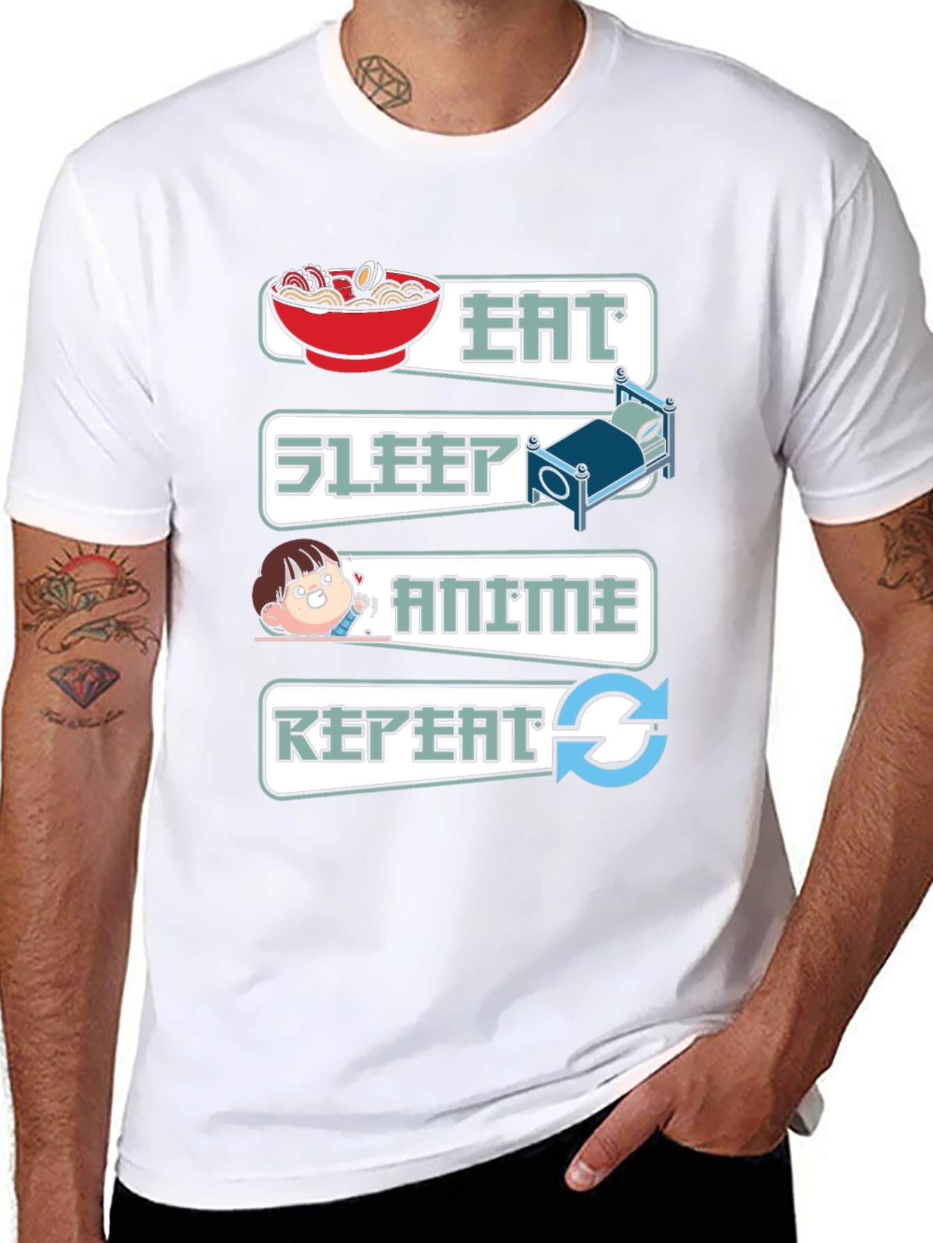 Eat Sleep Anime Repeat Graphic T-Shirt