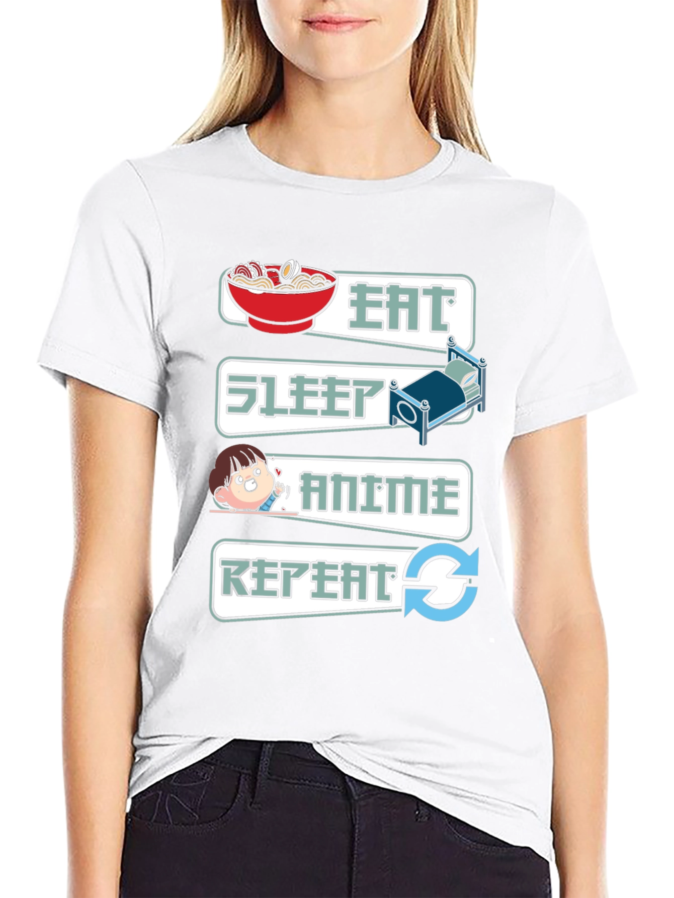 Eat Sleep Anime Repeat Graphic T-Shirt