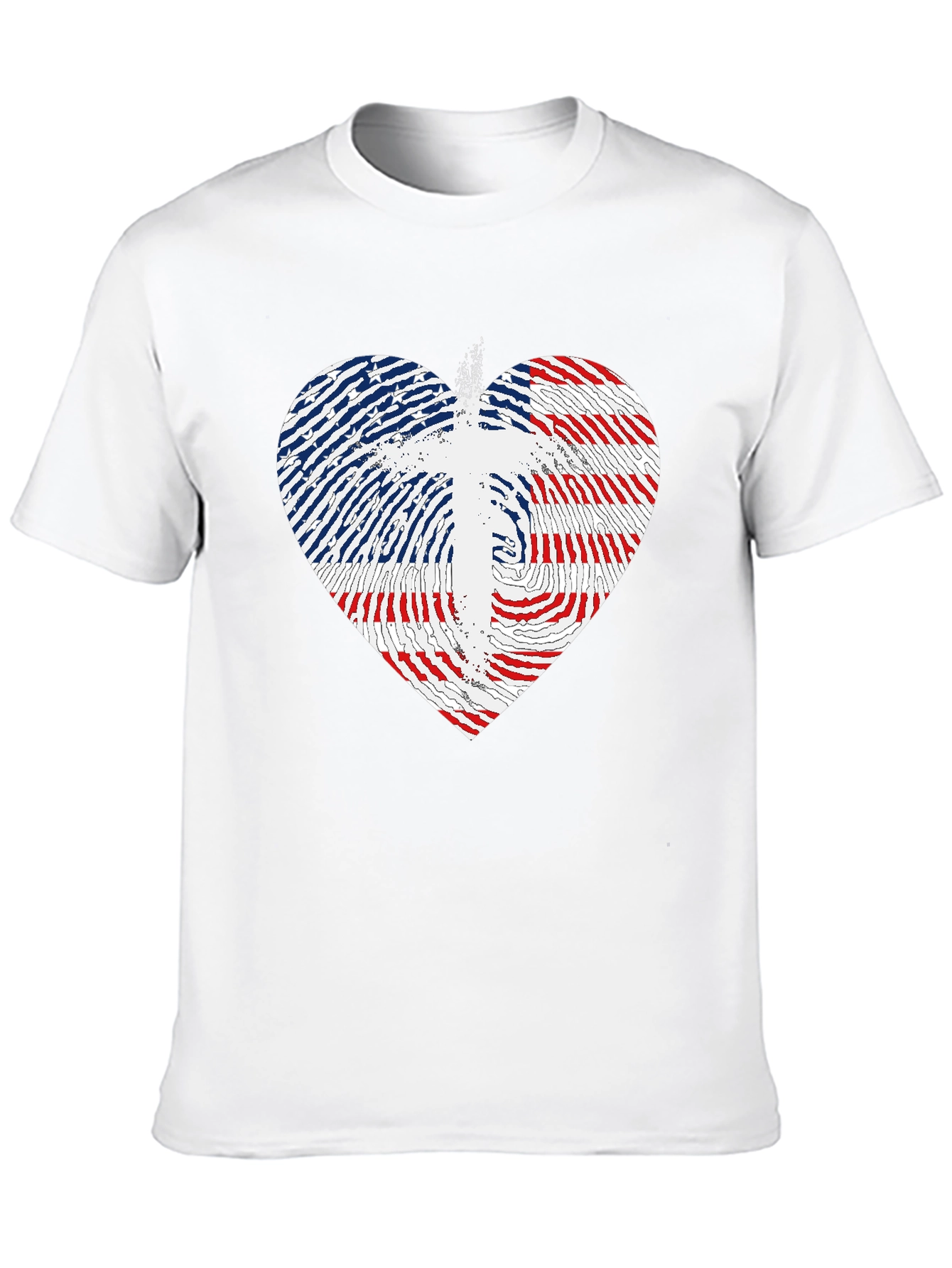 USA Flag Heart & Cross Graphic Black T-Shirt