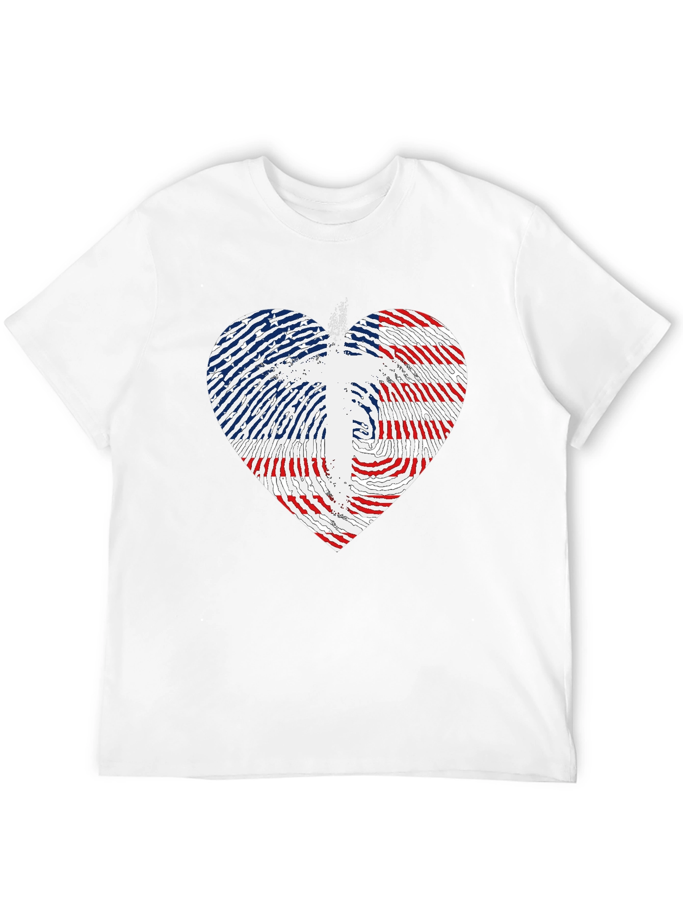 USA Flag Heart & Cross Graphic Black T-Shirt