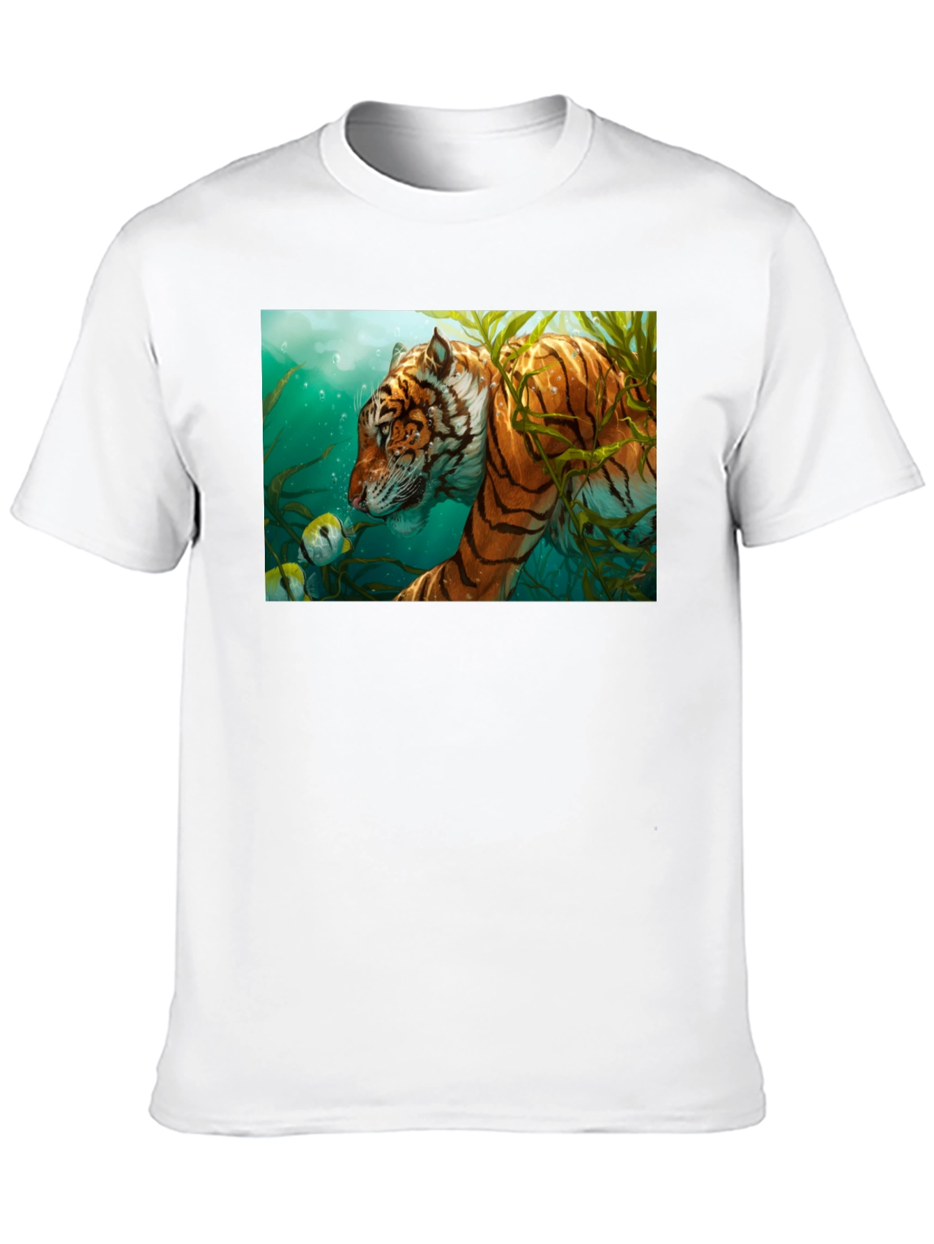 Underwater Tiger Graphic Tee - Black Cotton T-Shirt