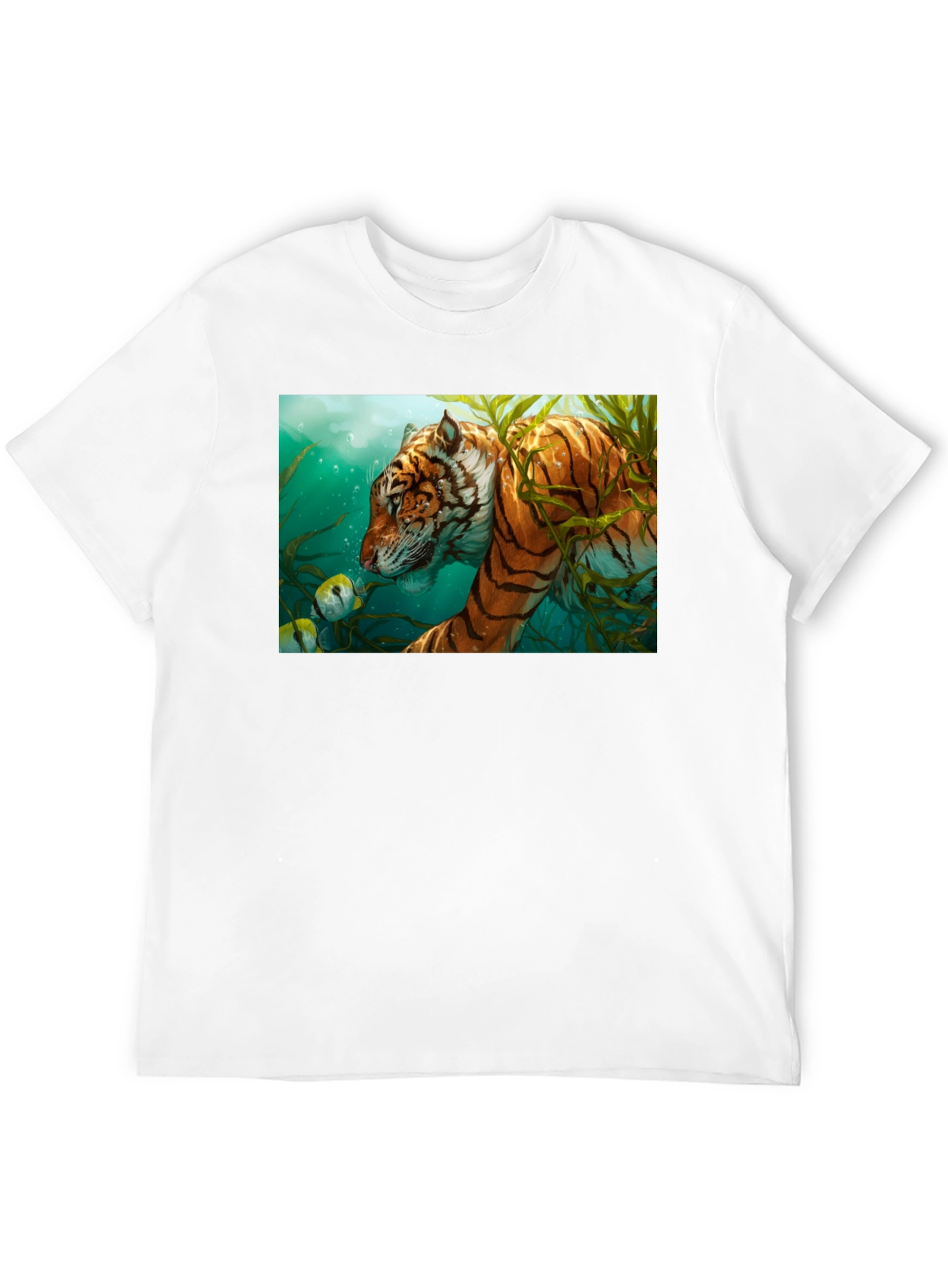 Underwater Tiger Graphic Tee - Black Cotton T-Shirt