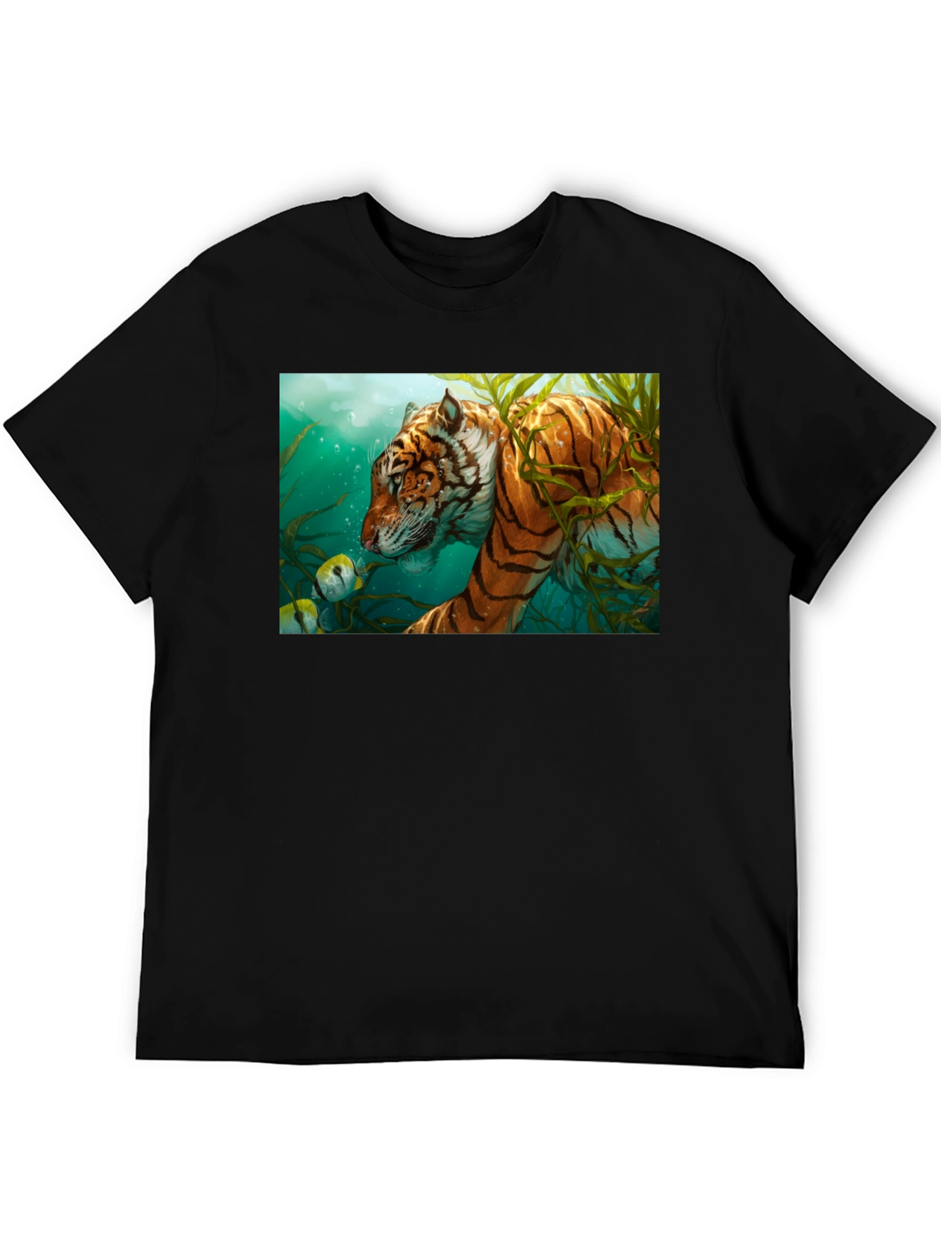 Underwater Tiger Graphic Tee - Black Cotton T-Shirt