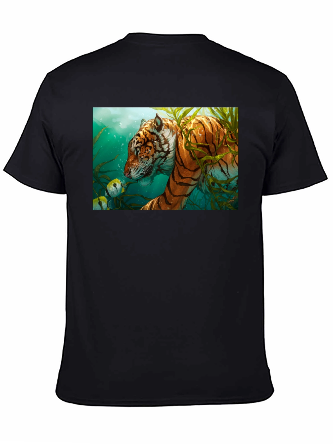 Underwater Tiger Graphic Tee - Black Cotton T-Shirt