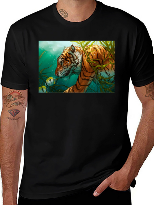 Underwater Tiger Graphic Tee - Black Cotton T-Shirt