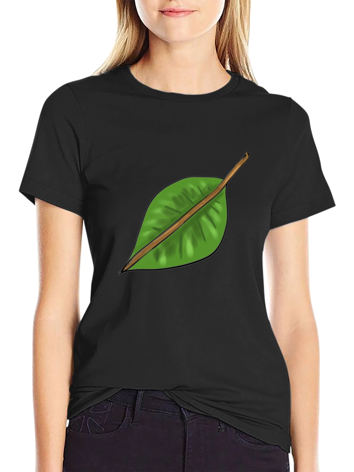 Leaf Graphic Black T-Shirt - Nature Inspired Casual Wear