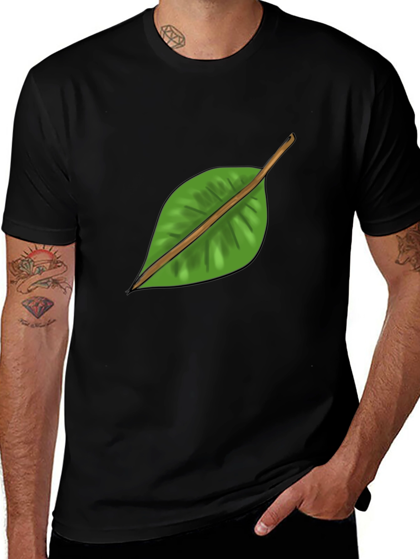 Leaf Graphic Black T-Shirt - Nature Inspired Casual Wear