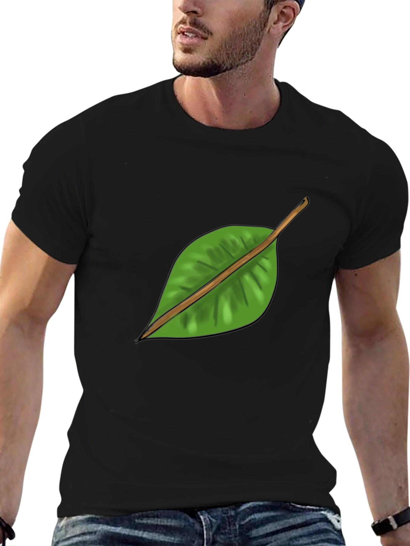 Leaf Graphic Black T-Shirt - Nature Inspired Casual Wear