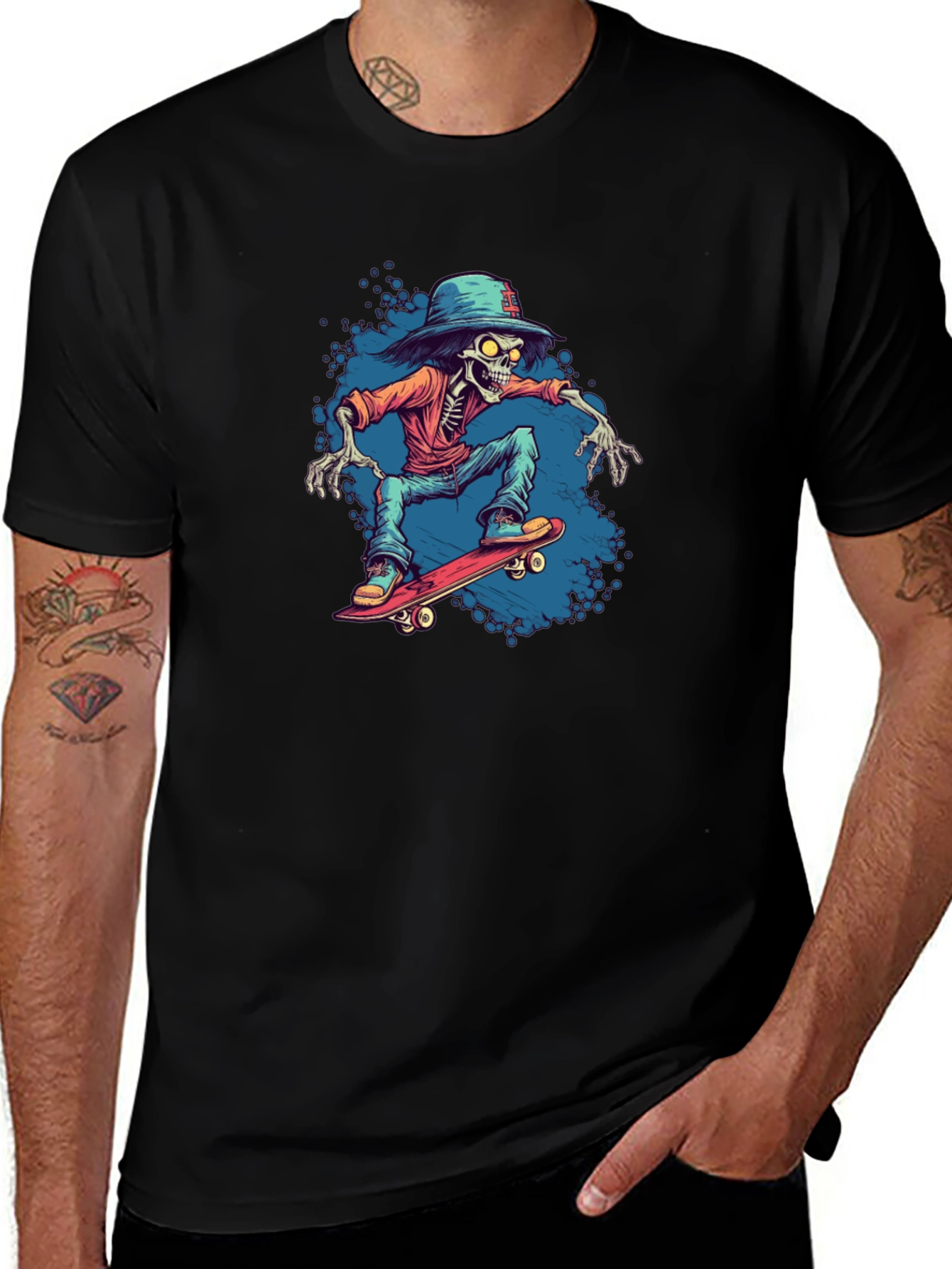 Skeleton Skateboarder Graphic Tee - Cool Streetwear