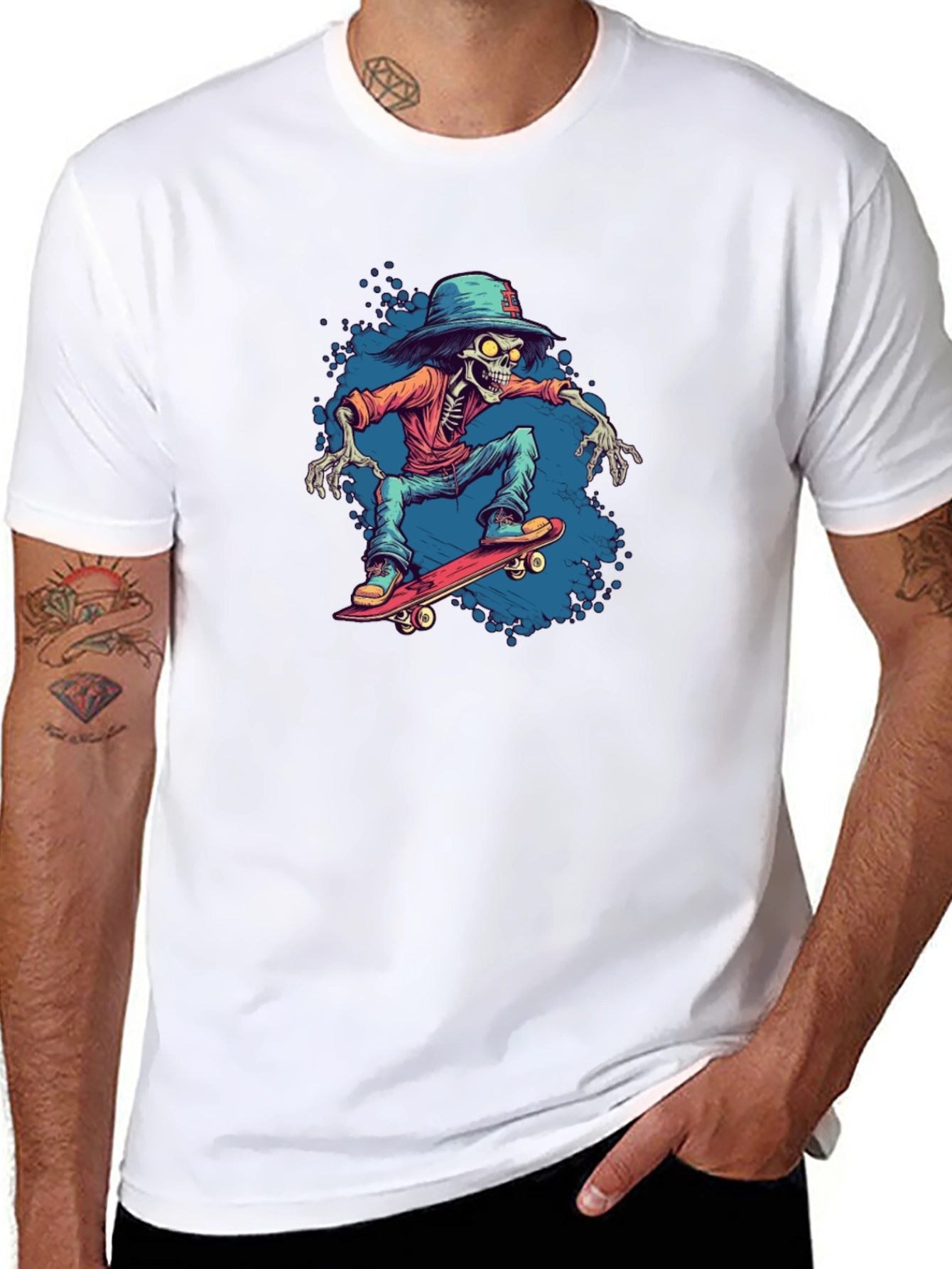 Skeleton Skateboarder Graphic Tee - Cool Streetwear
