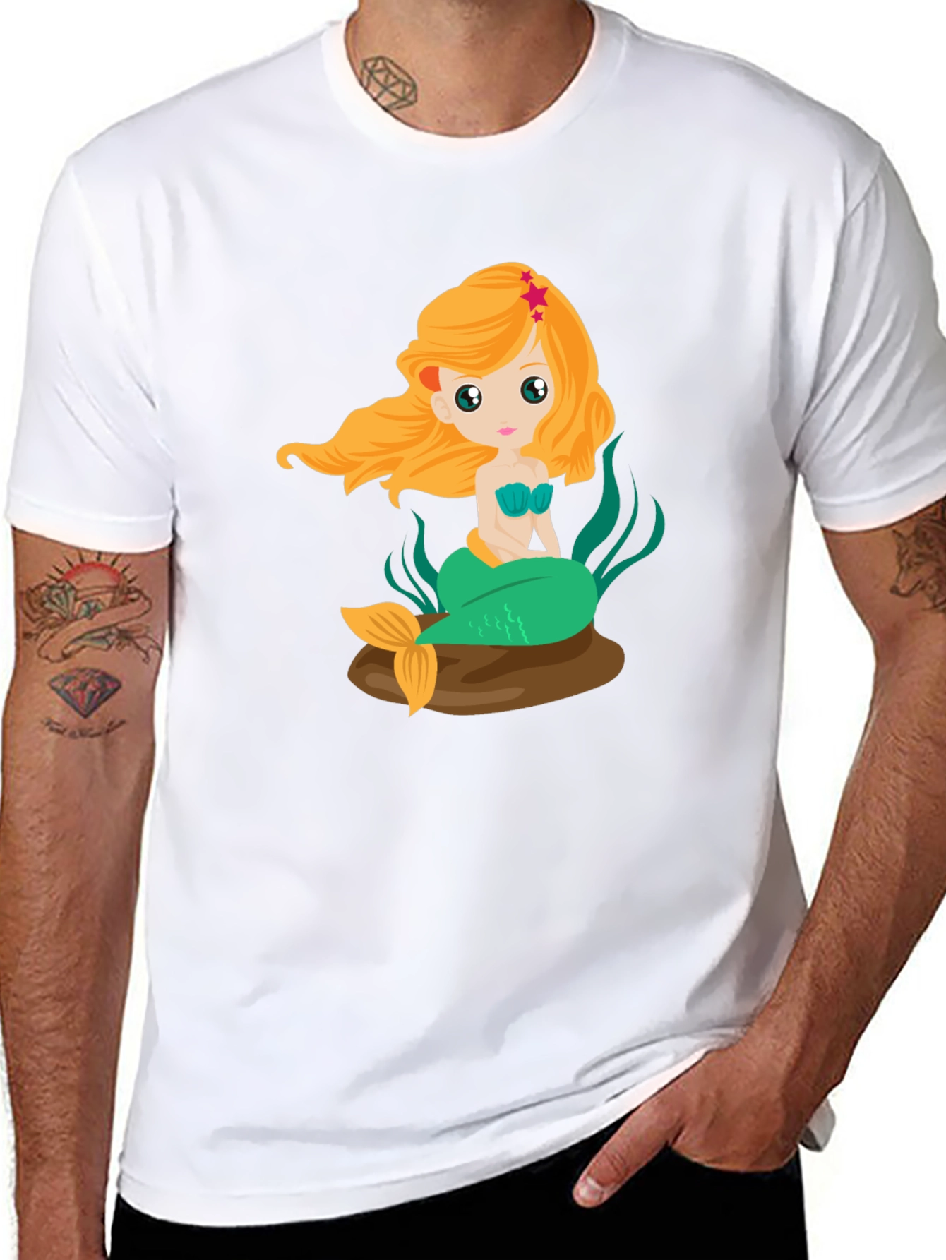 Mermaid Graphic Tee - Black Cotton Blend