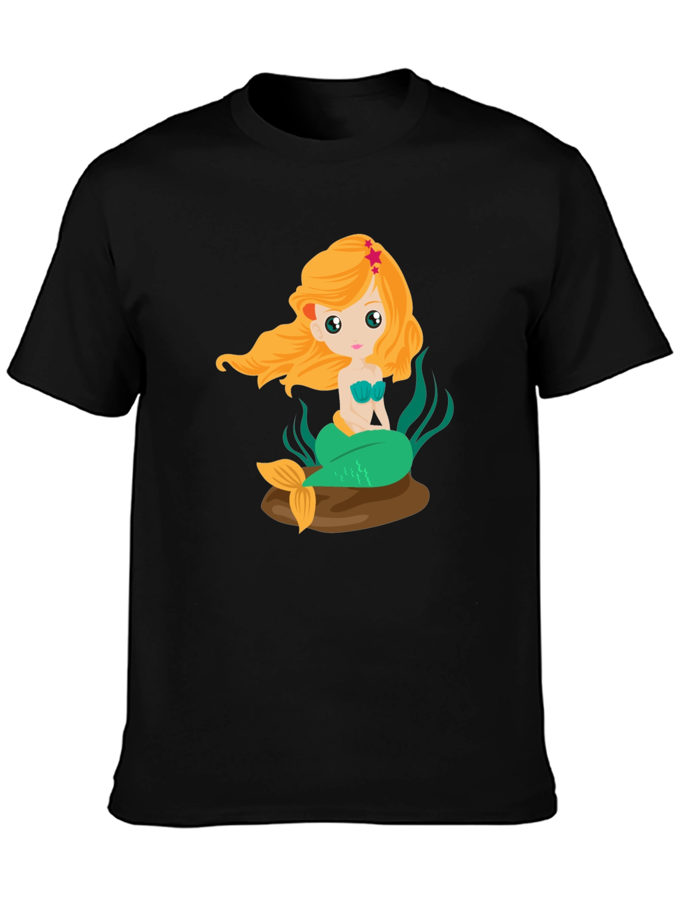 Mermaid Graphic Tee - Black Cotton Blend