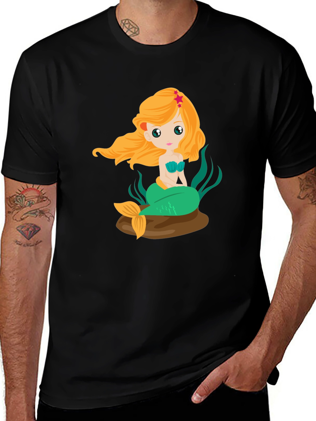 Mermaid Graphic Tee - Black Cotton Blend