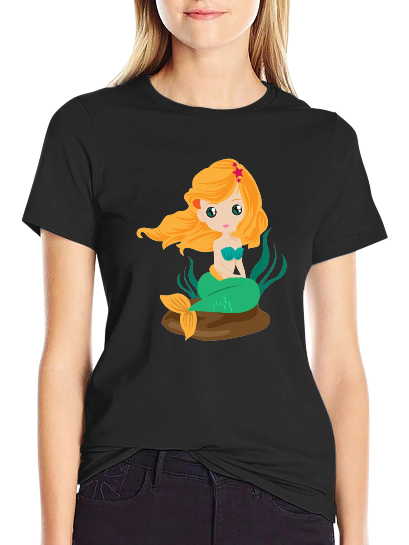 Mermaid Graphic Tee - Black Cotton Blend
