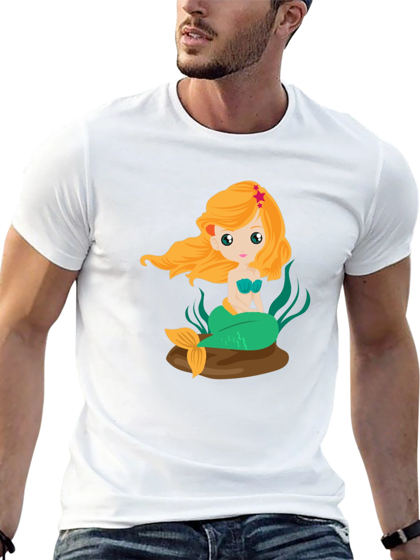 Mermaid Graphic Tee - Black Cotton Blend