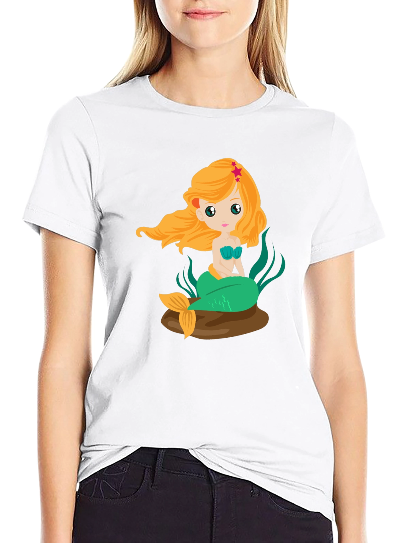 Mermaid Graphic Tee - Black Cotton Blend
