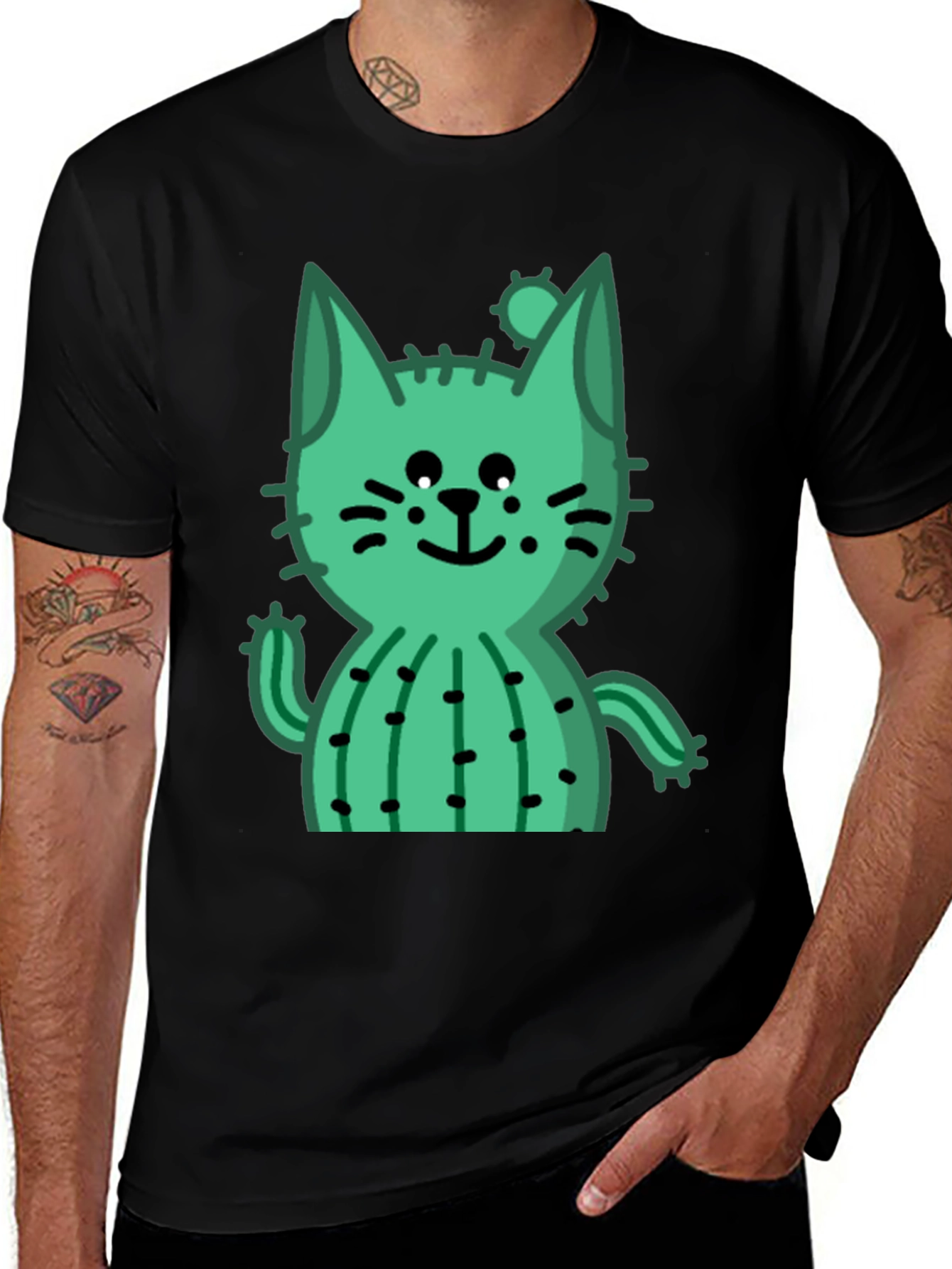 Cactus Cat Black T-Shirt - Trendy and Unique