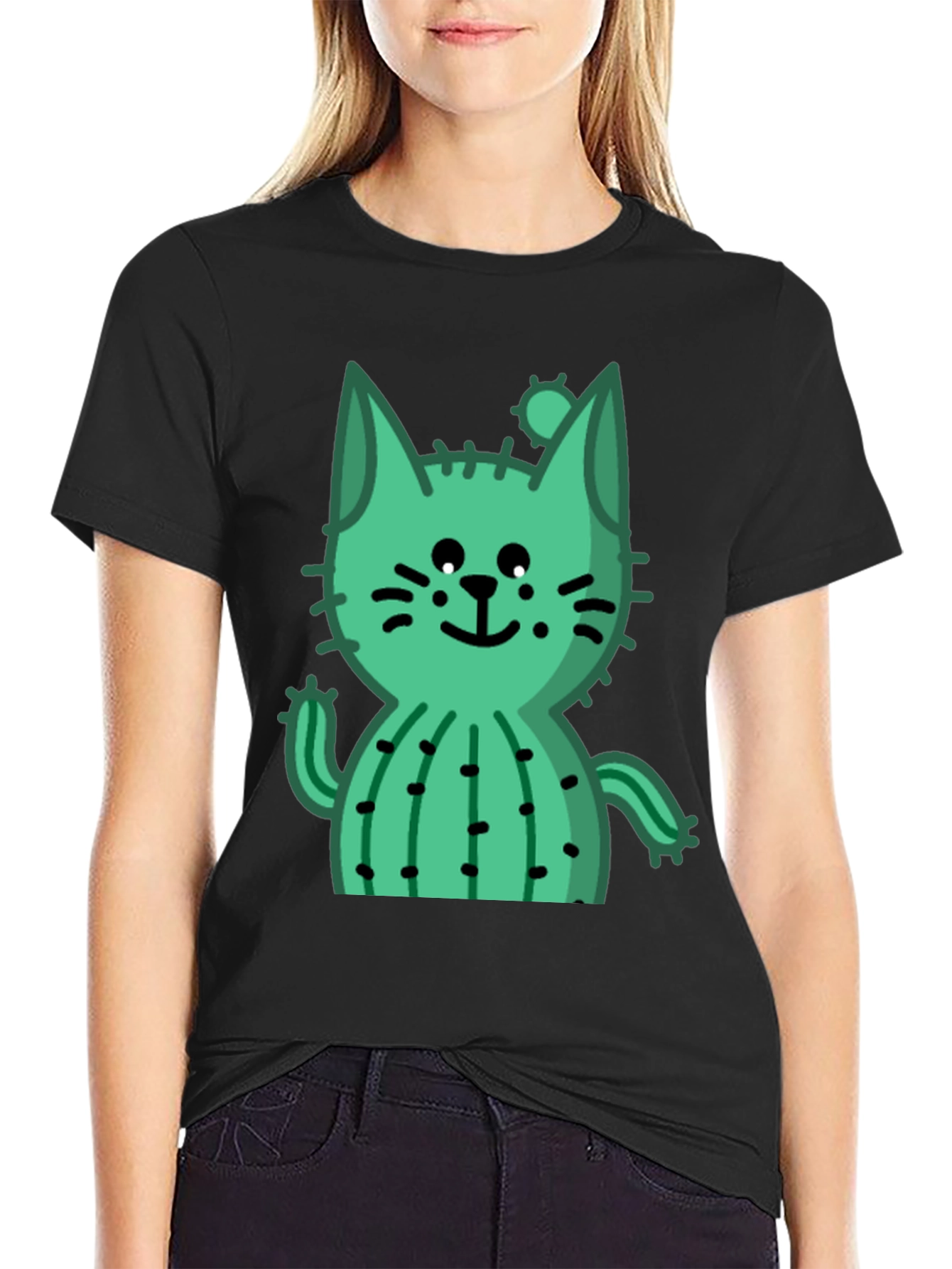 Cactus Cat Black T-Shirt - Trendy and Unique