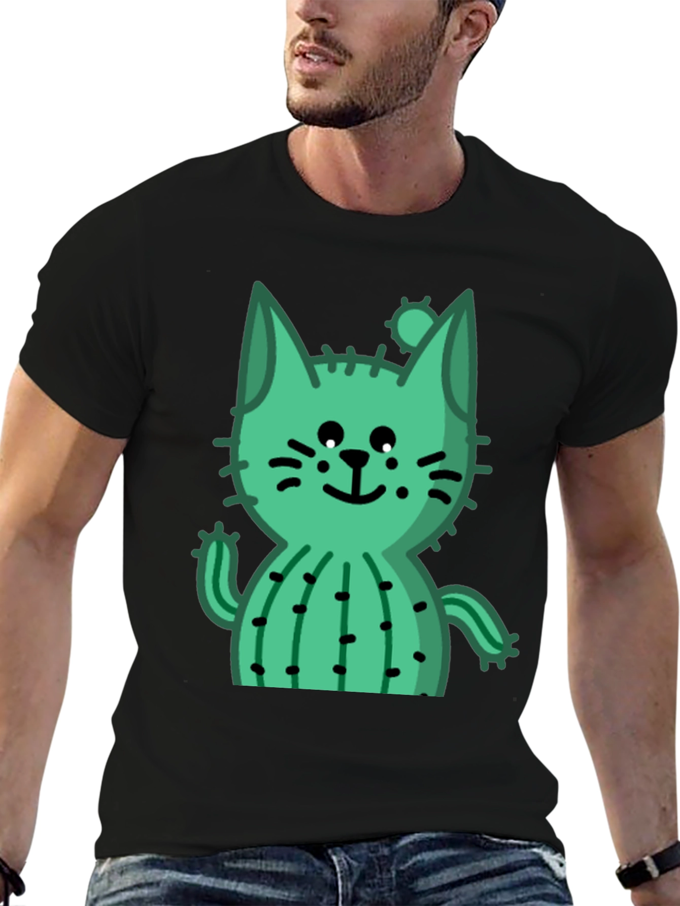 Cactus Cat Black T-Shirt - Trendy and Unique
