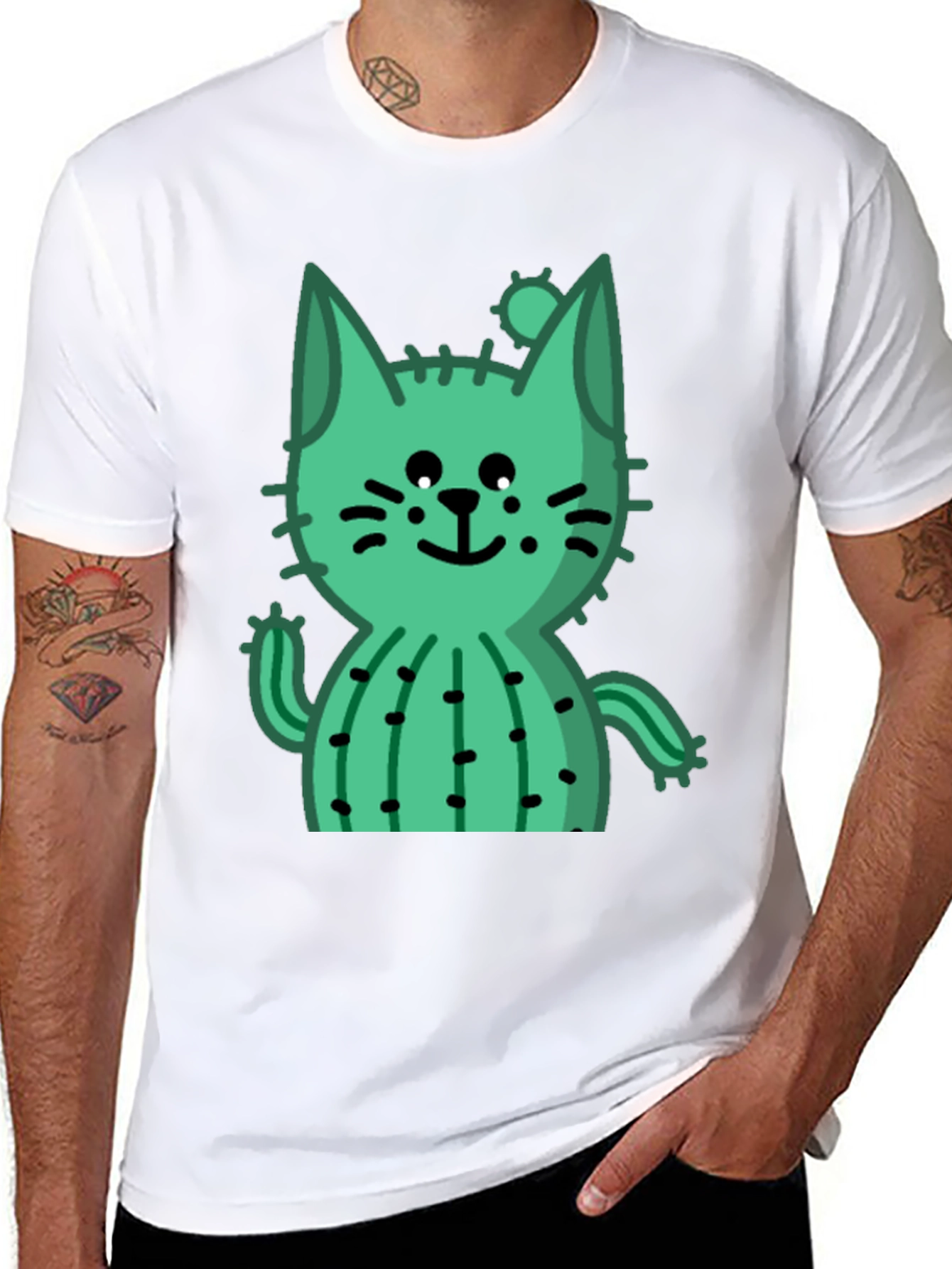Cactus Cat Black T-Shirt - Trendy and Unique